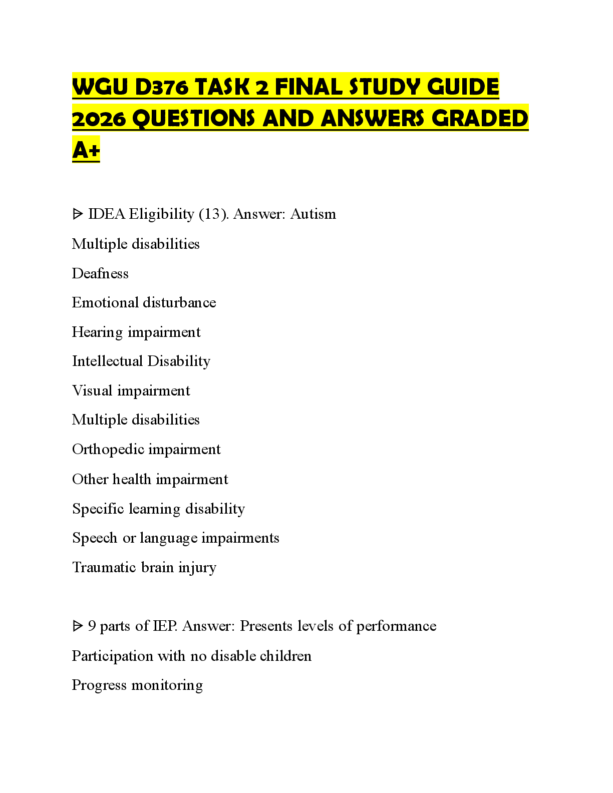 Recommended document preview for WGU D376 TASK 2 FINAL STUDY GUIDE 2026 QUESTIONS AND ANSWERS GRADED A+
