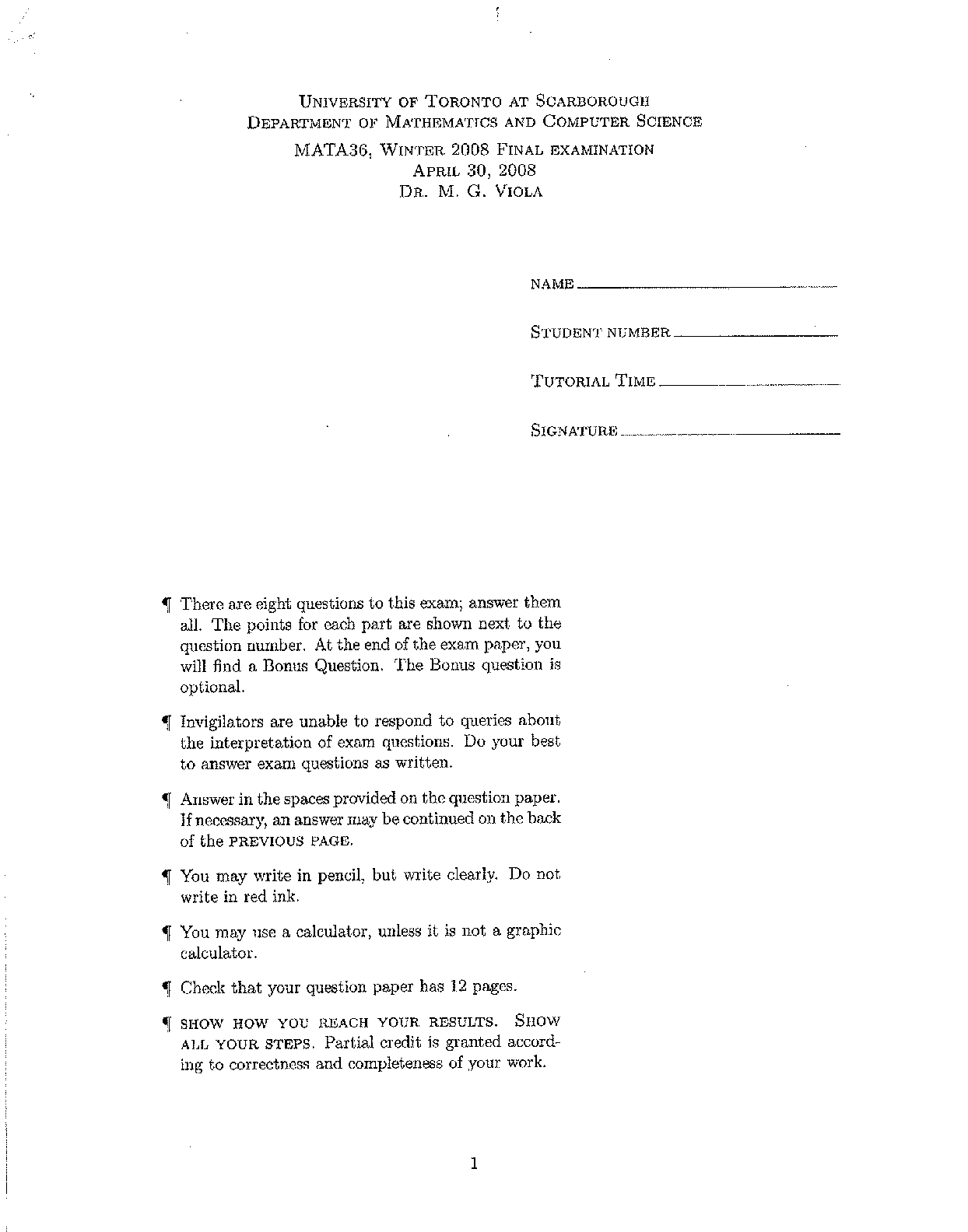 MATA 36 Calculus II for Physical Sciences FINAL EXAMINATION