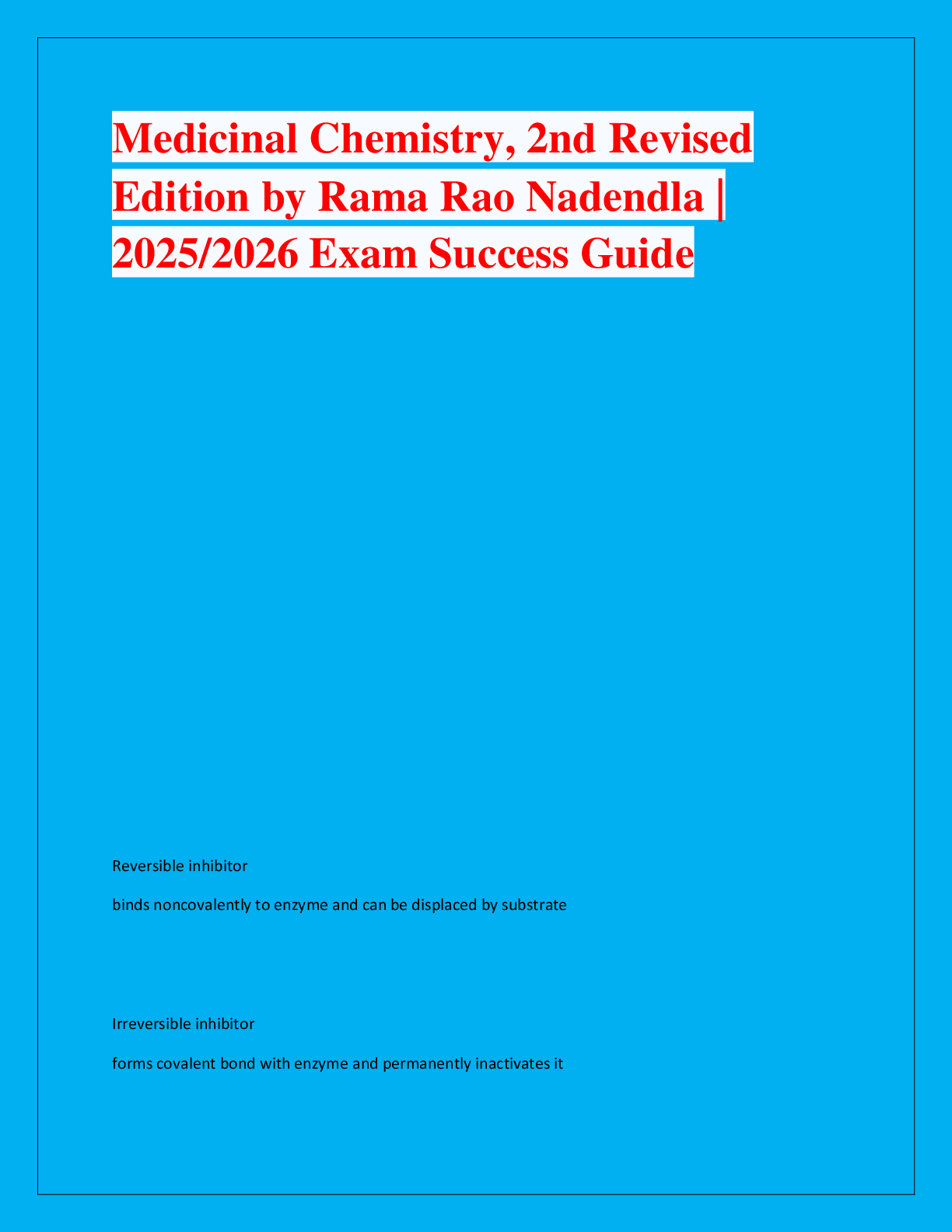 Recommended document preview for Medicinal Chemistry, 2nd Revised  Edition by Rama Rao Nadendla |  2025/2026 Exam Success Guide