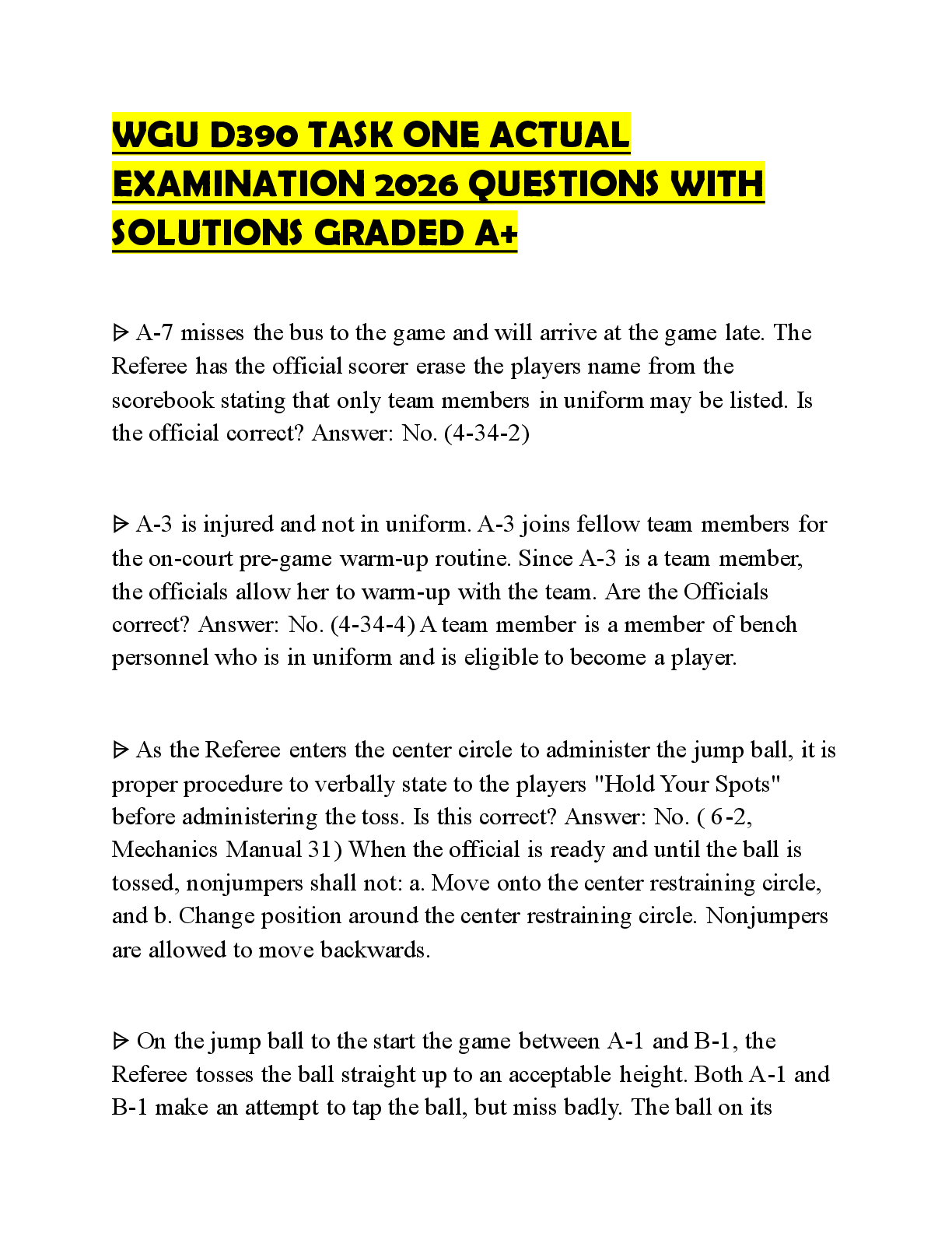 Recommended document preview for WGU D390 TASK ONE ACTUAL EXAMINATION 2026 QUESTIONS WITH SOLUTIONS GRADED A+