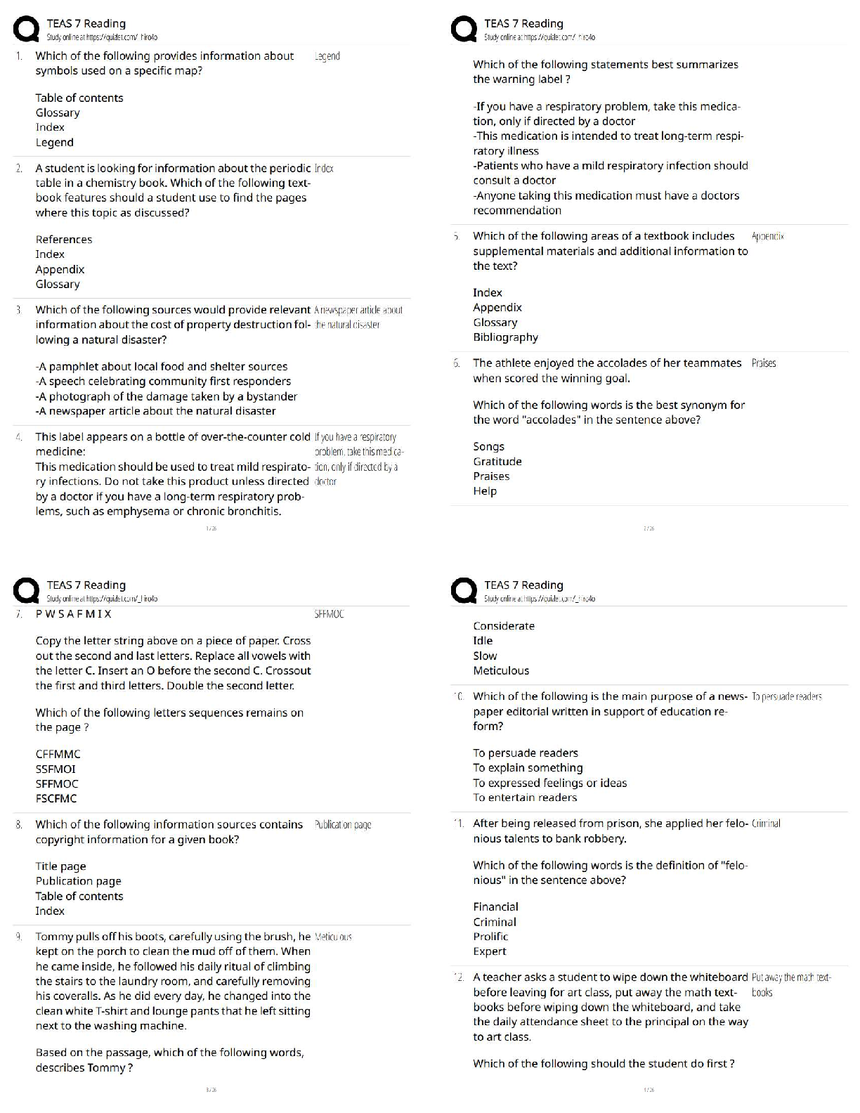 Recommended document preview for TEAS 7 Reading Practice 2025/2026 | Score 100% Updated Study Guide / Test Bank / Questions & Answers