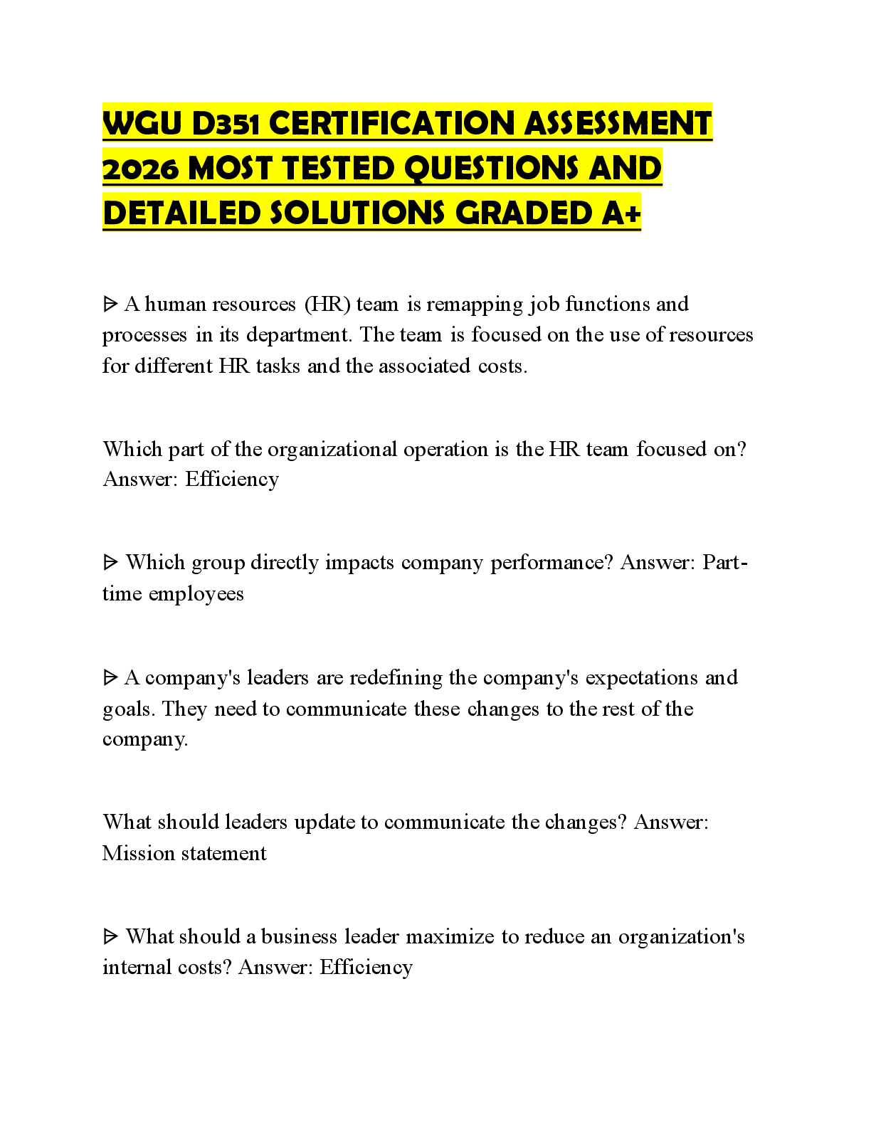 Preview image for WGU D351 CERTIFICATION ASSESSMENT 2026 MOST TESTED QUESTIONS AND DETAILED SOLUTIONS GRADED A+