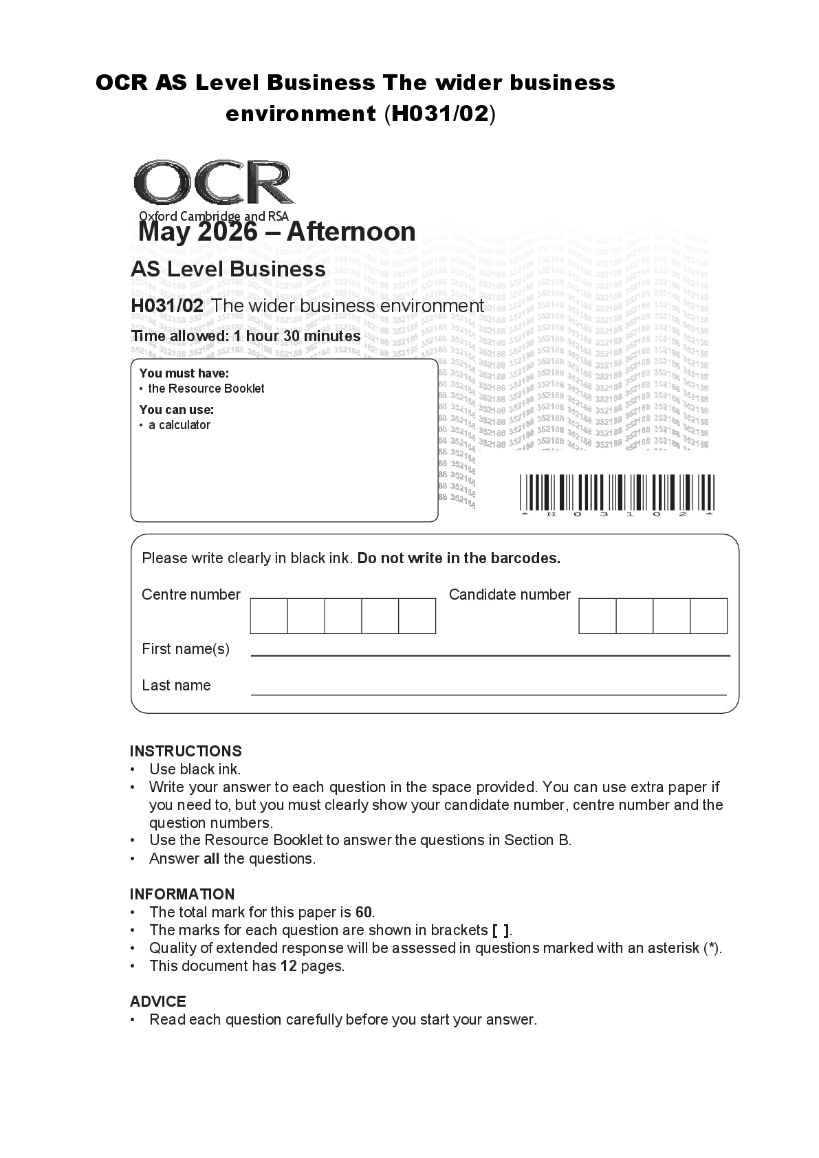 Recommended document preview for OCR AS Level Business The wider business environment (H031/02)
