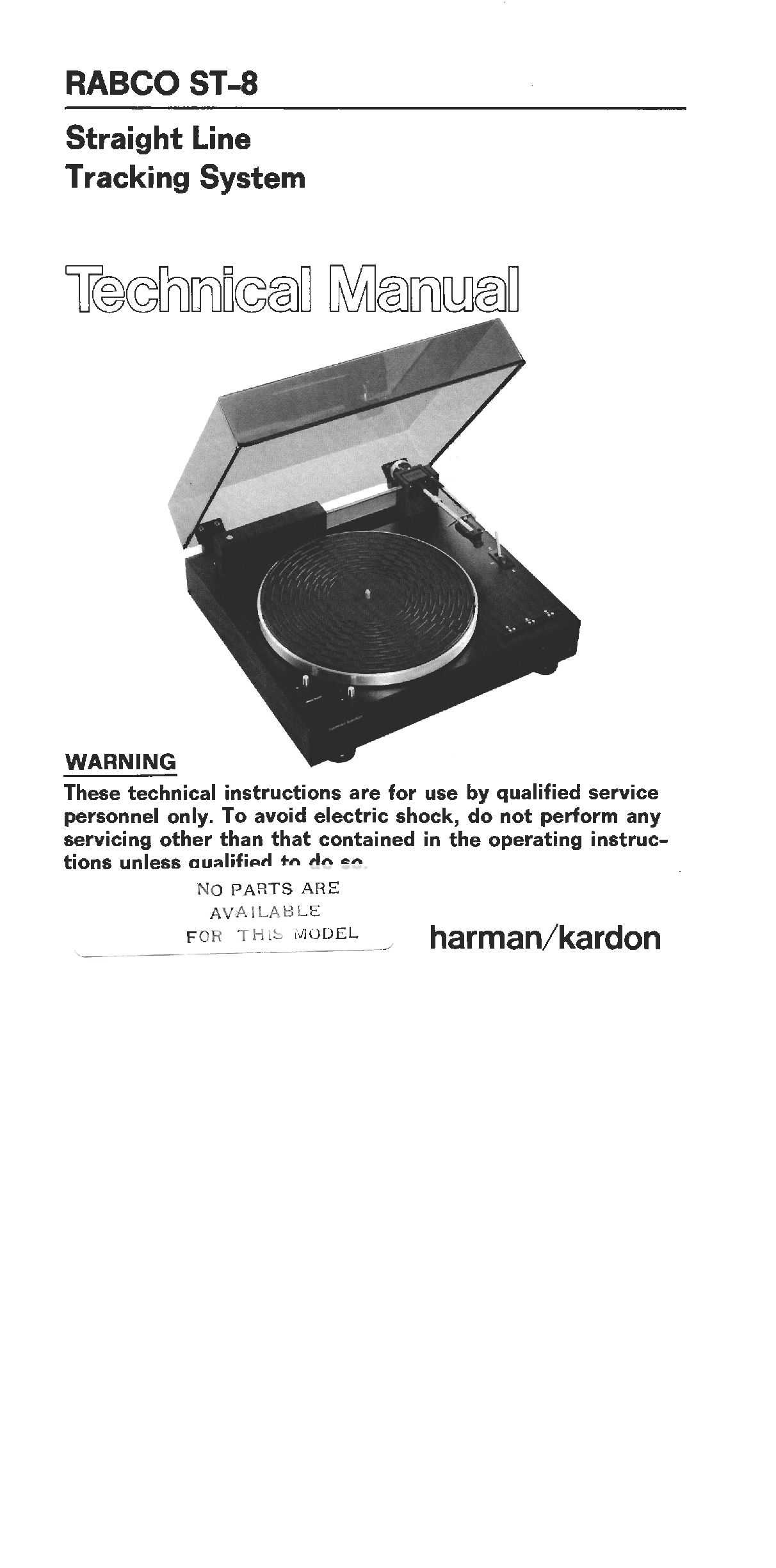 Recommended document preview for HARMAN KARDON RAPCO ST-8 ST8 ORIGINAL Service Manual