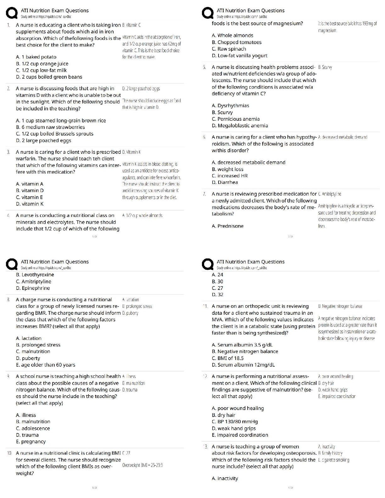Preview of ATI Nutrition Exam Questions 2025/2026 | Score 100% Latest Version Practice Test Bank / NC