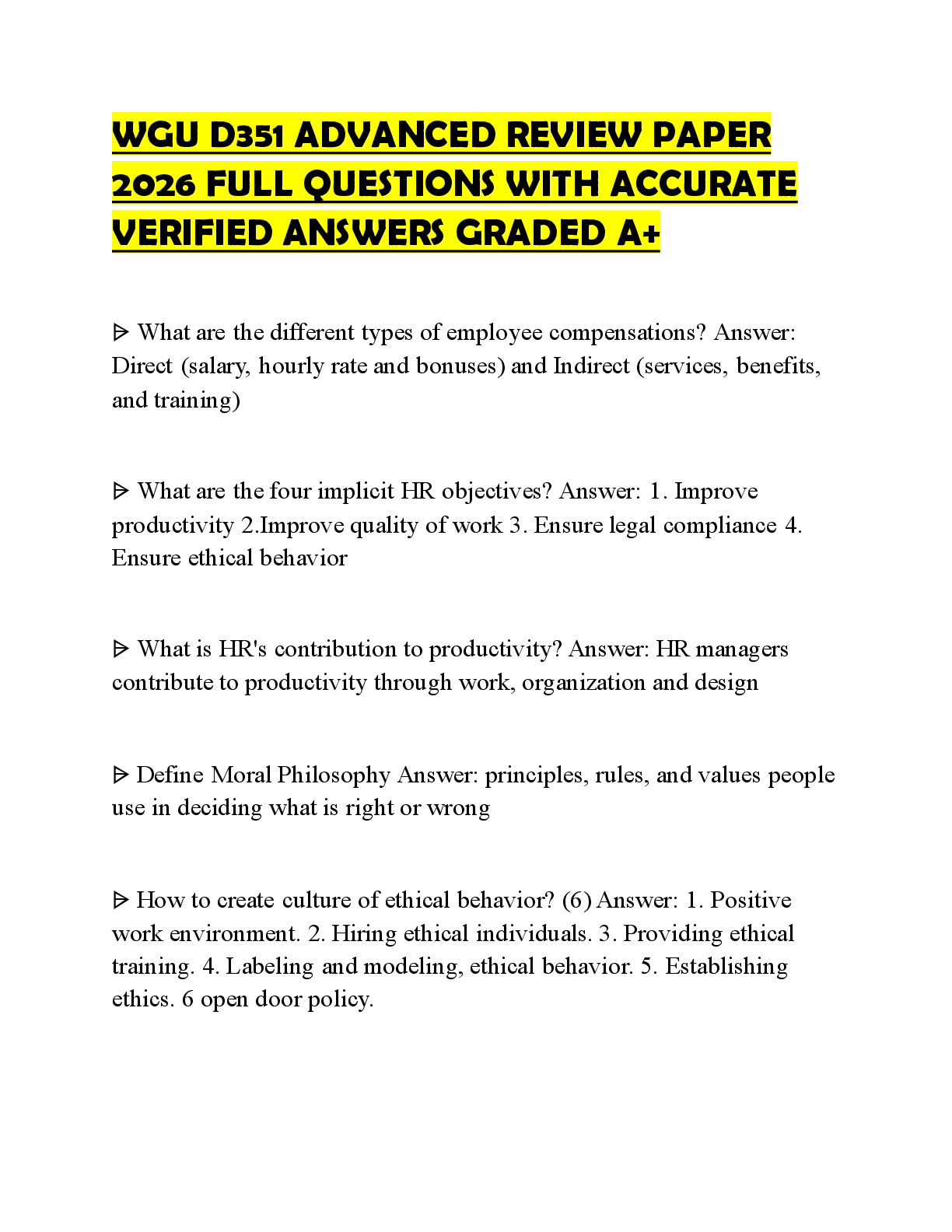 Preview image for WGU D351 ADVANCED REVIEW PAPER 2026 FULL QUESTIONS WITH ACCURATE VERIFIED ANSWERS GRADED A+