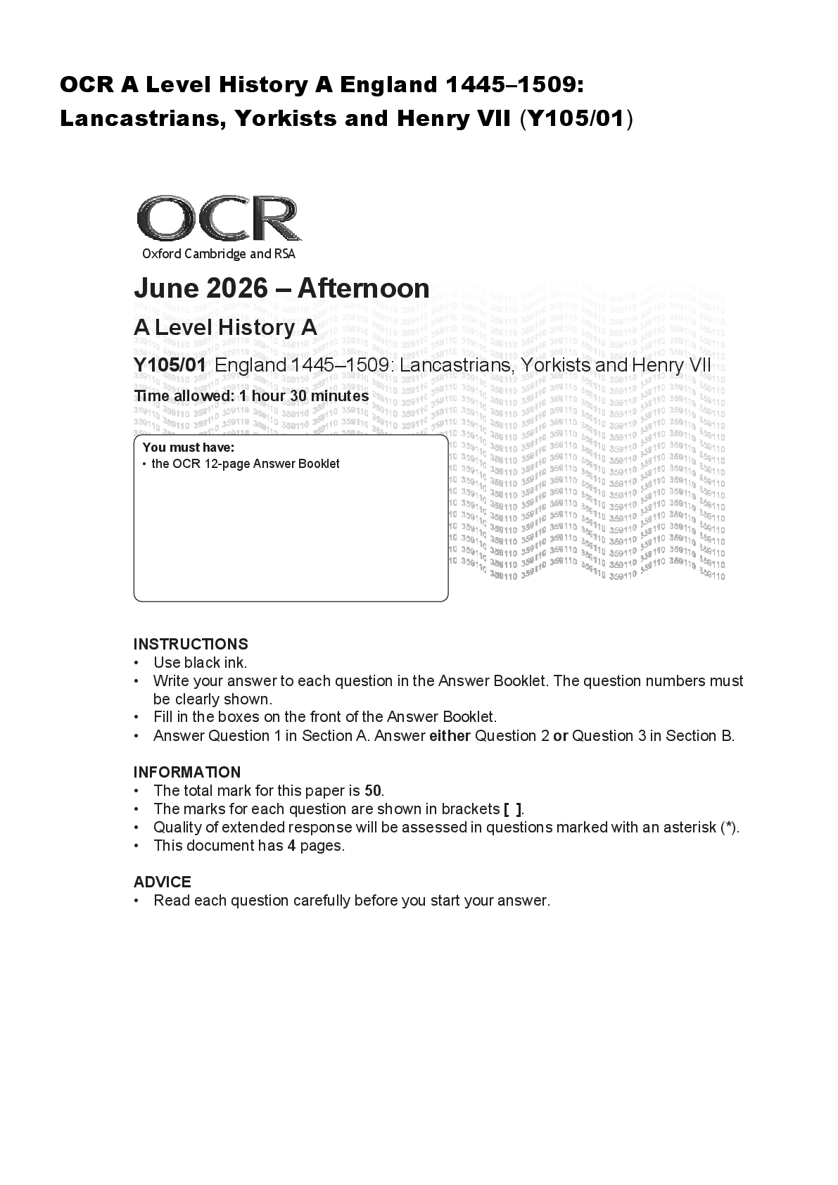 Preview image for OCR A Level History A England 1445–1509: Lancastrians, Yorkists and Henry VII (Y105/01)