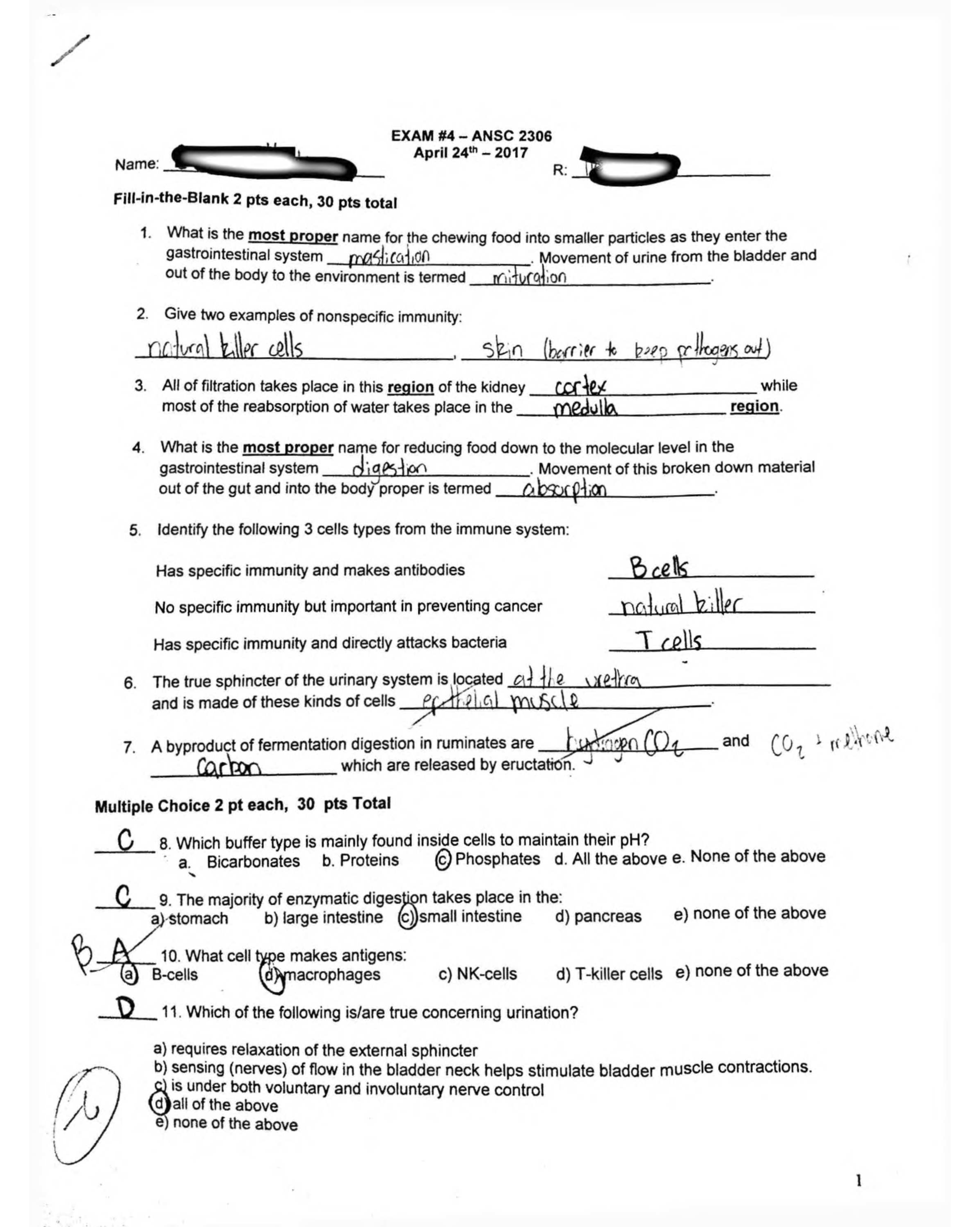 Preview of ANSC 2306 Principles of Physiology of Domestic Animals ANSC 2306 Exam 4