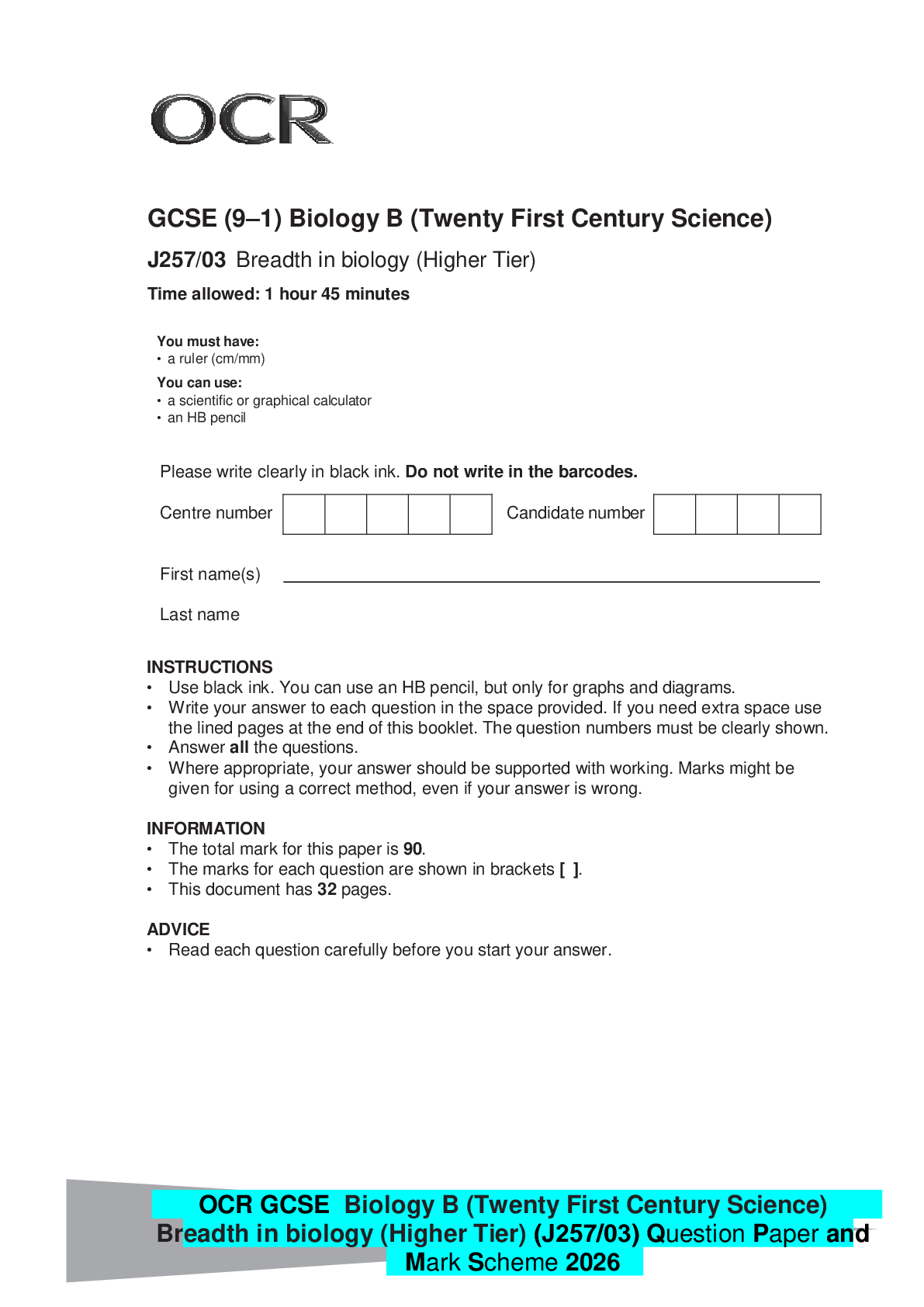 Preview of GCSE (9–1) Biology B (Twenty First Century Science