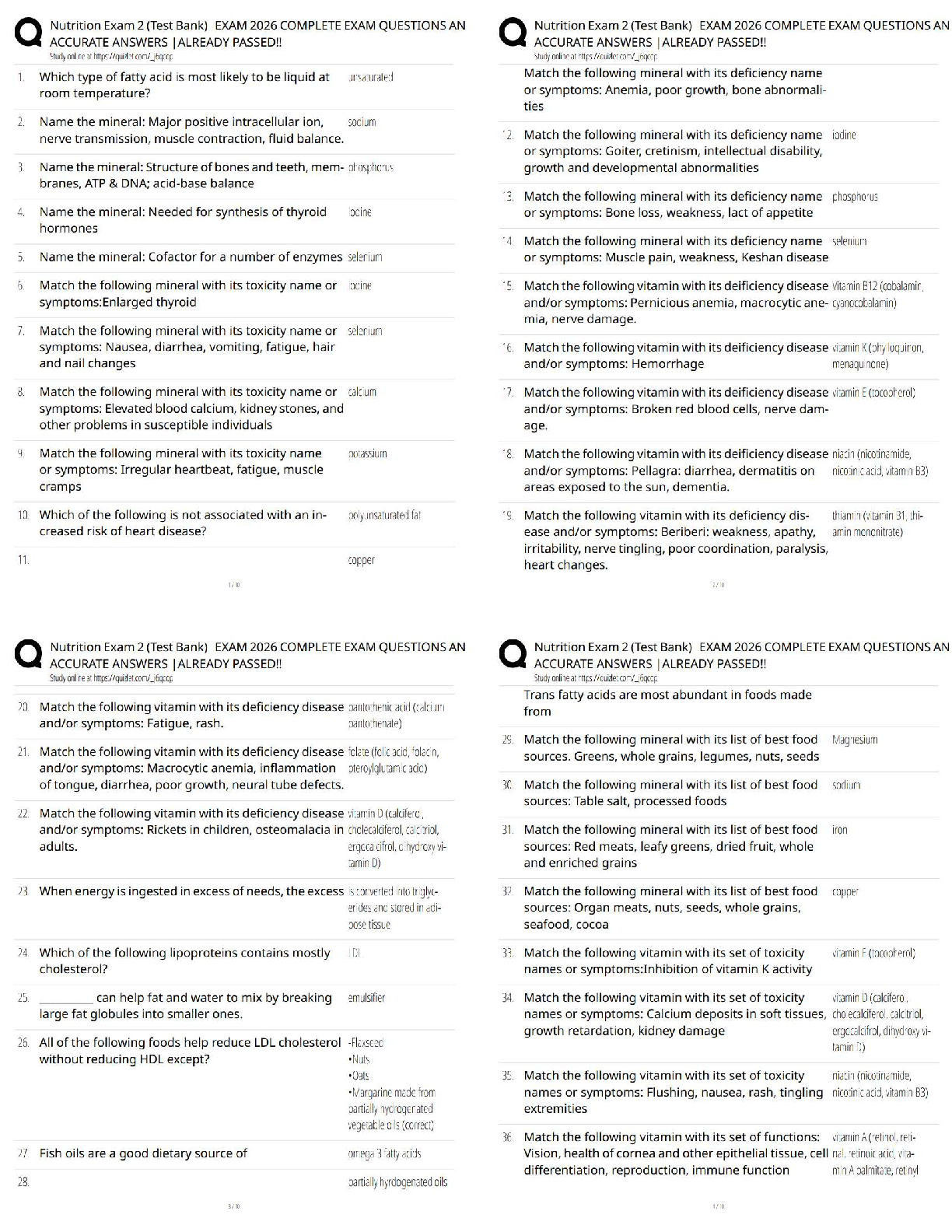 Nutrition 2026 Study Guide | Score 100% Latest Version Exam Prep / Test Bank / Practice Questions