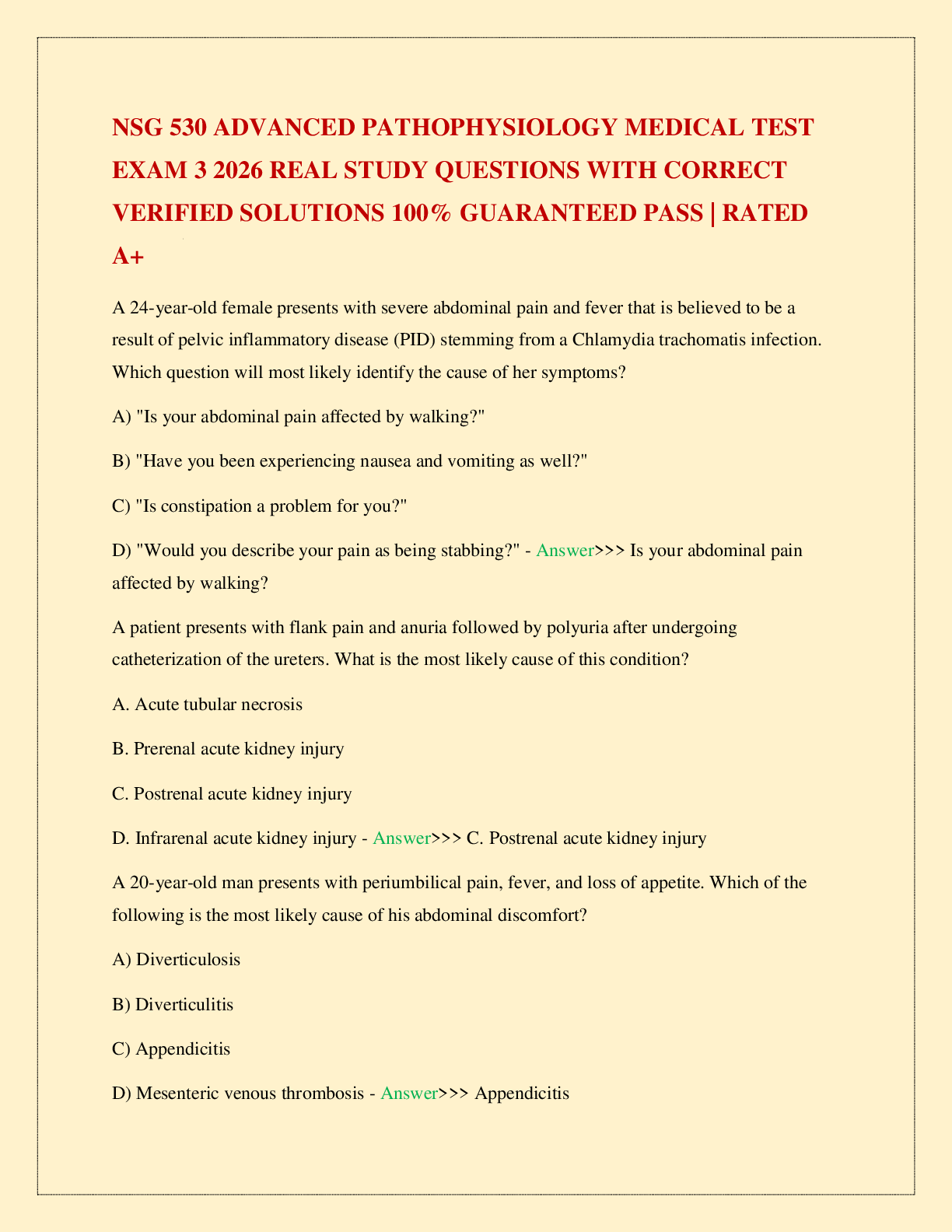 Recommended document preview for NSG 530 ADVANCED PATHOPHYSIOLOGY MEDICAL TEST EXAM 3 2026 REAL STUDY QUESTIONS WITH CORRECT VERIFIED SOLUTIONS 100% GUARANTEED PASS | RATED A+