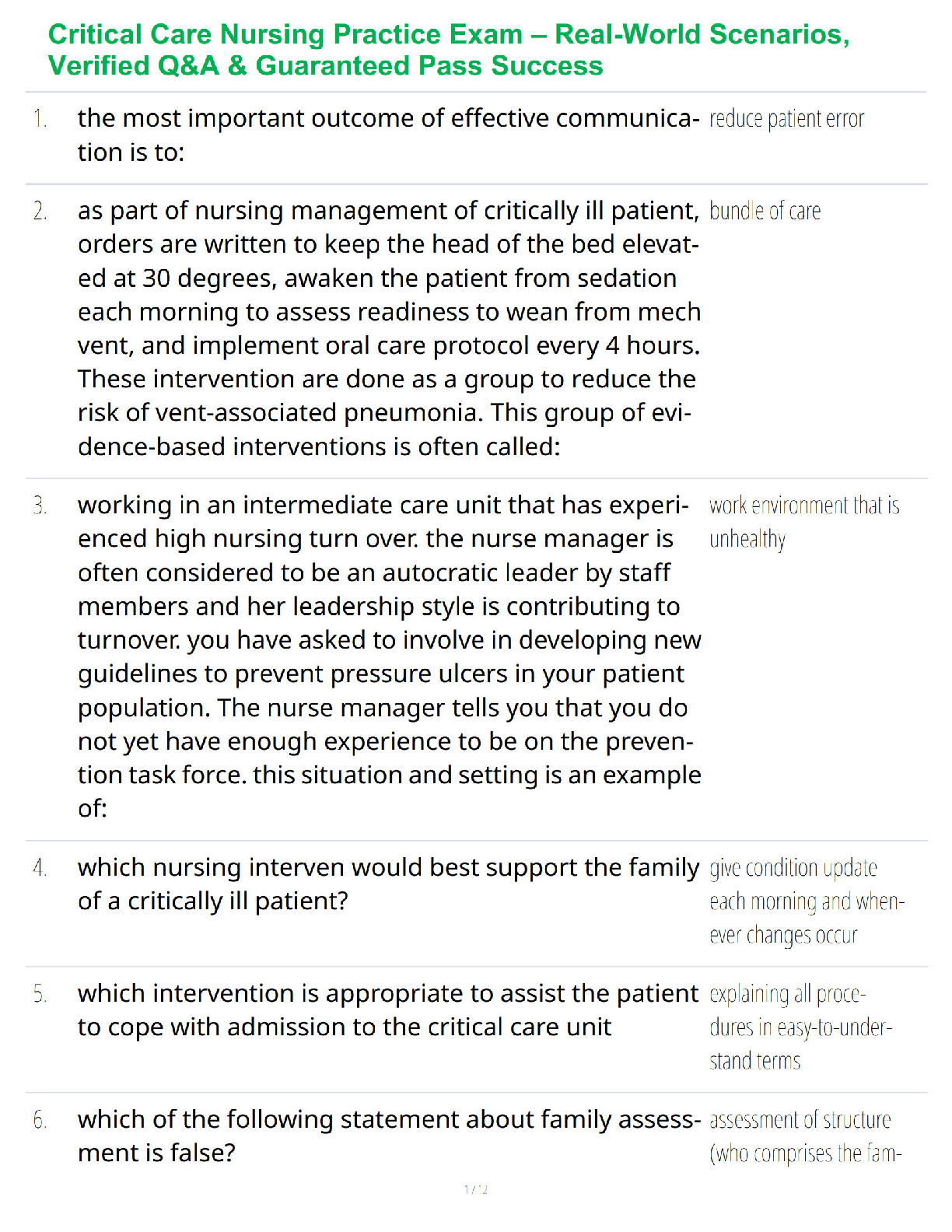 Recommended document preview for Critical Care Nursing Practice Exam – Real-World Scenarios, Verified Q&A & Guaranteed Pass Success