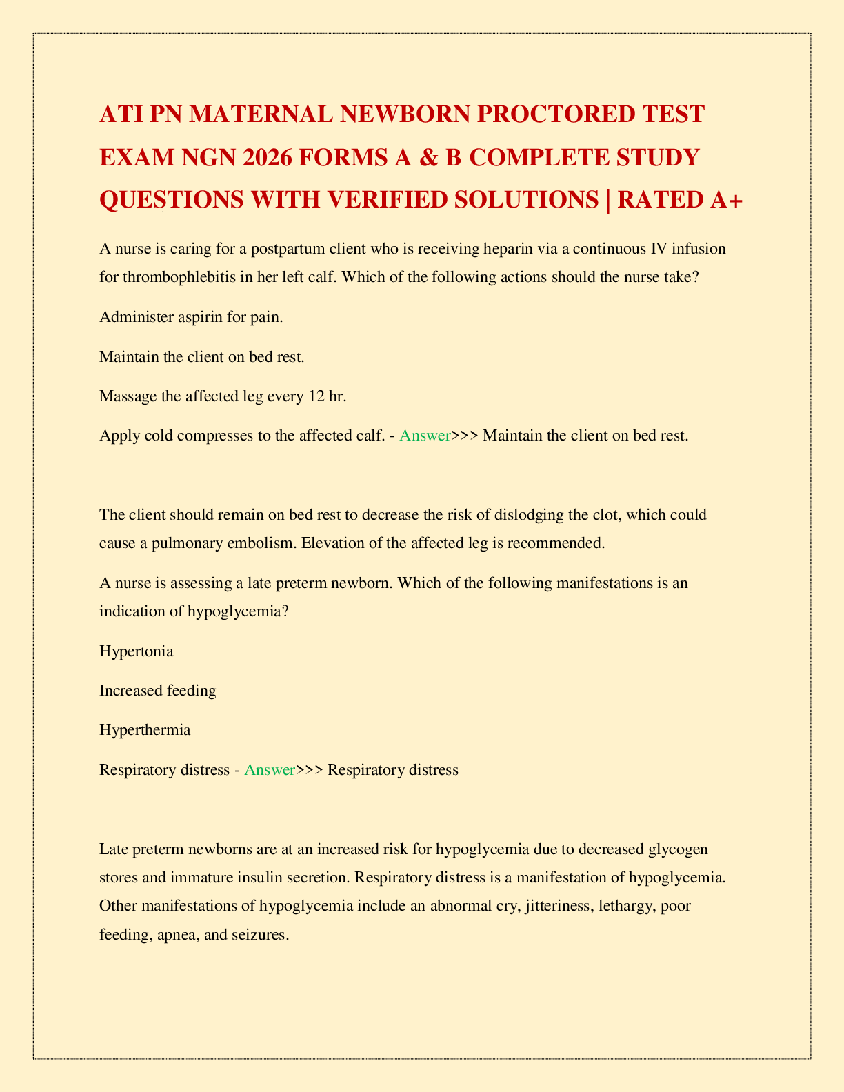 Recommended document preview for ATI PN MATERNAL NEWBORN PROCTORED TEST EXAM NGN 2026 FORMS A & B COMPLETE STUDY QUESTIONS WITH VERIFIED SOLUTIONS | RATED A+