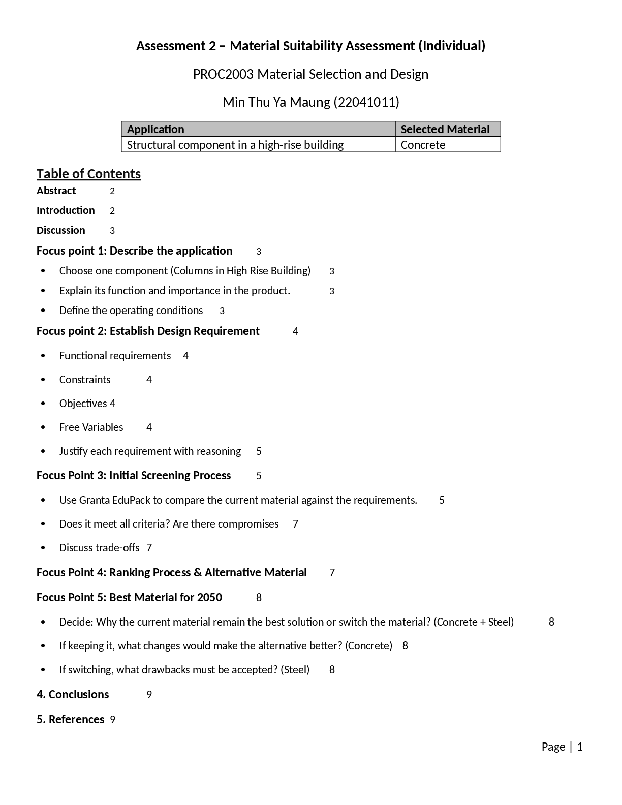 Preview of PROC 2003 Material Selection and Design Assessment 2 – Material Suitability Assessment (Individual)