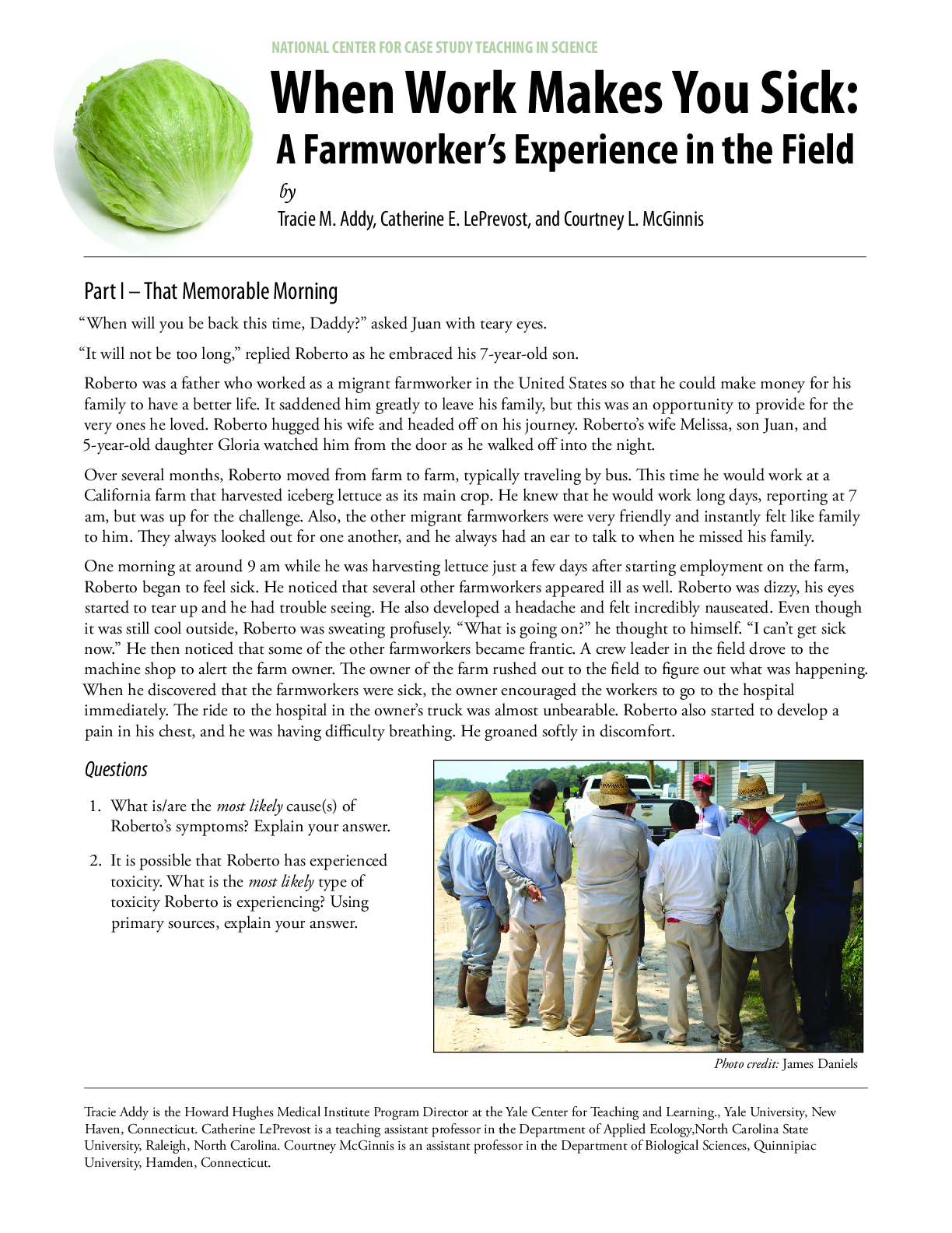 Preview of When Work Makes You Sick :A Farmworker’s Experience in the Field by Tracie M. Addy, Catherine E. LePrevost, and Courtney L. McGinnis