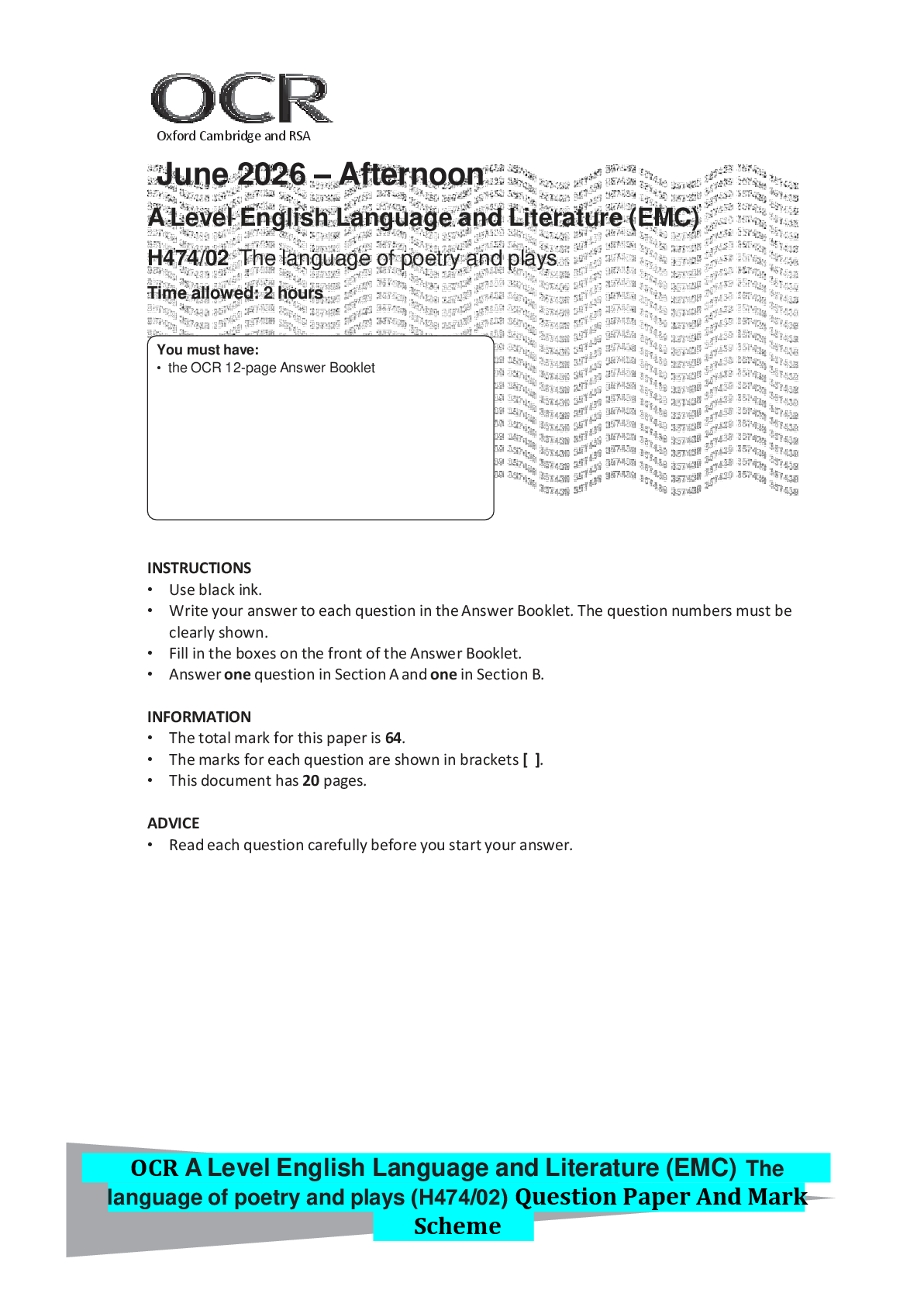 Preview of OCR A Level English Language and Literature (EMC) The language of poetry and plays (H474/0