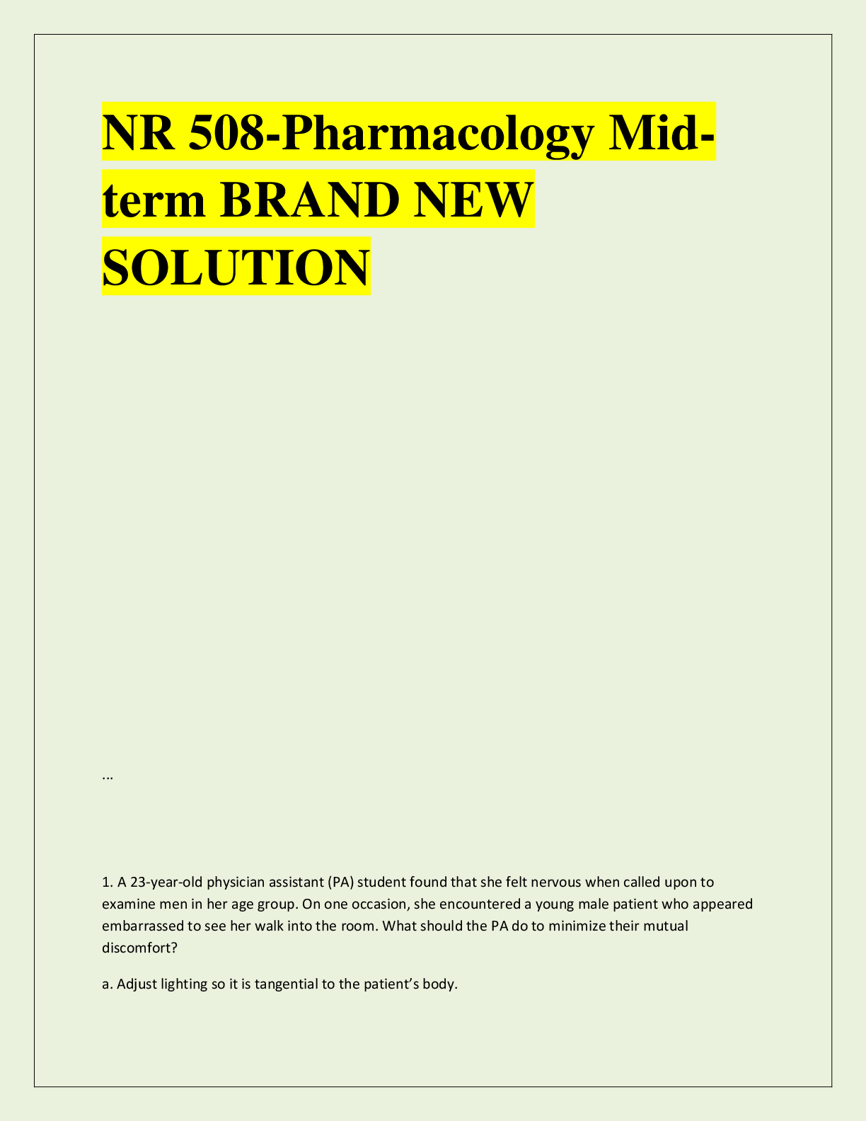 Preview of NR 508-Pharmacology Midterm BRAND NEW  SOLUTION