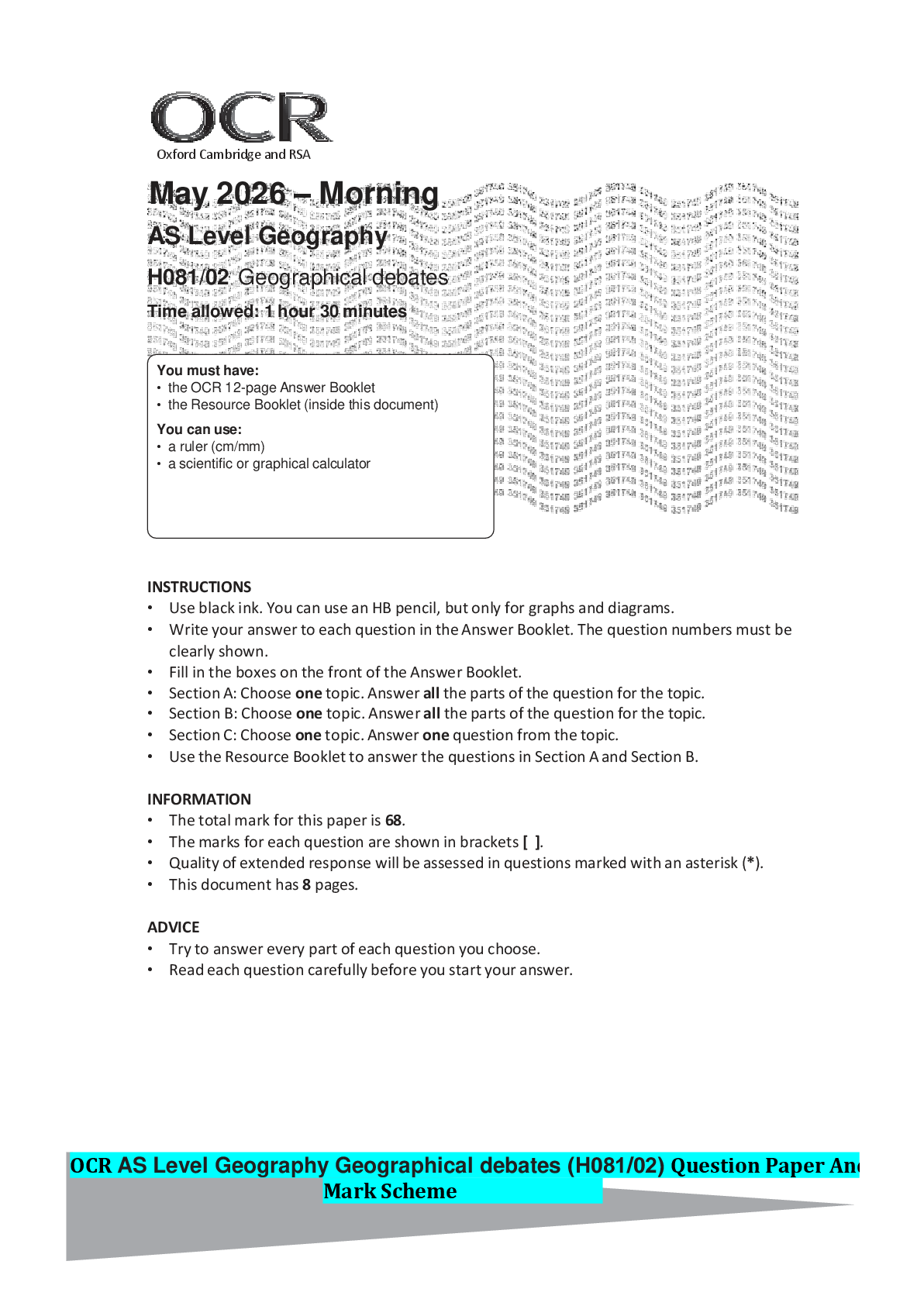 Preview of OCR AS Level Geography Geographical debates (H081/02) Question Paper And Mark Scheme