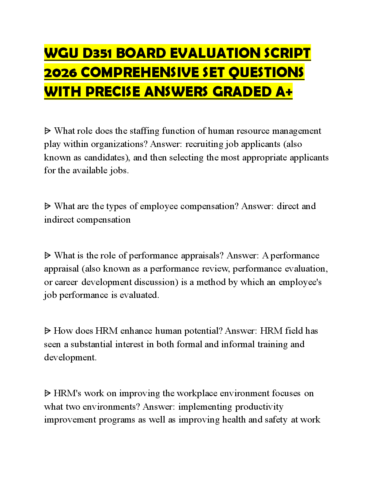 Recommended document preview for WGU D351 BOARD EVALUATION SCRIPT 2026 COMPREHENSIVE SET QUESTIONS WITH PRECISE ANSWERS GRADED A+