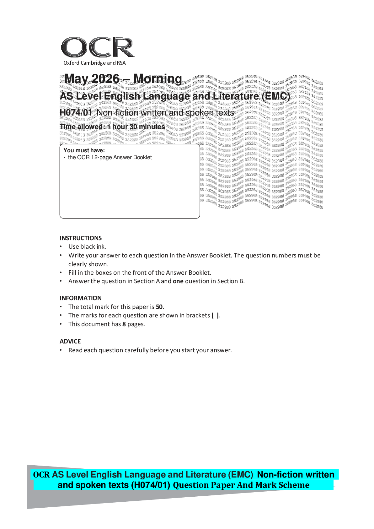 Preview of OCR AS Level English Language and Literature (EMC) Non-fiction written and spoken texts (H