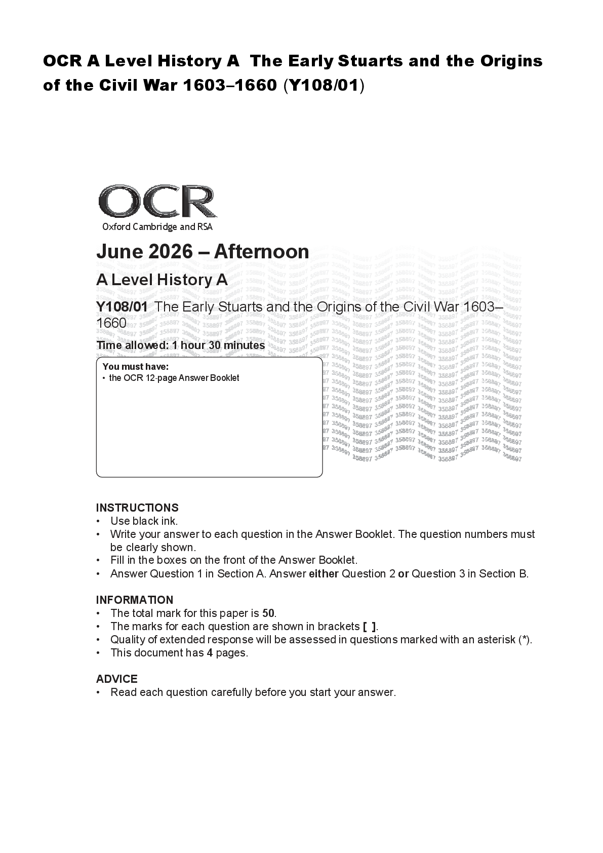 Preview image for OCR A Level History A The Early Stuarts and the Origins of the Civil War 1603–1660 (Y108/01