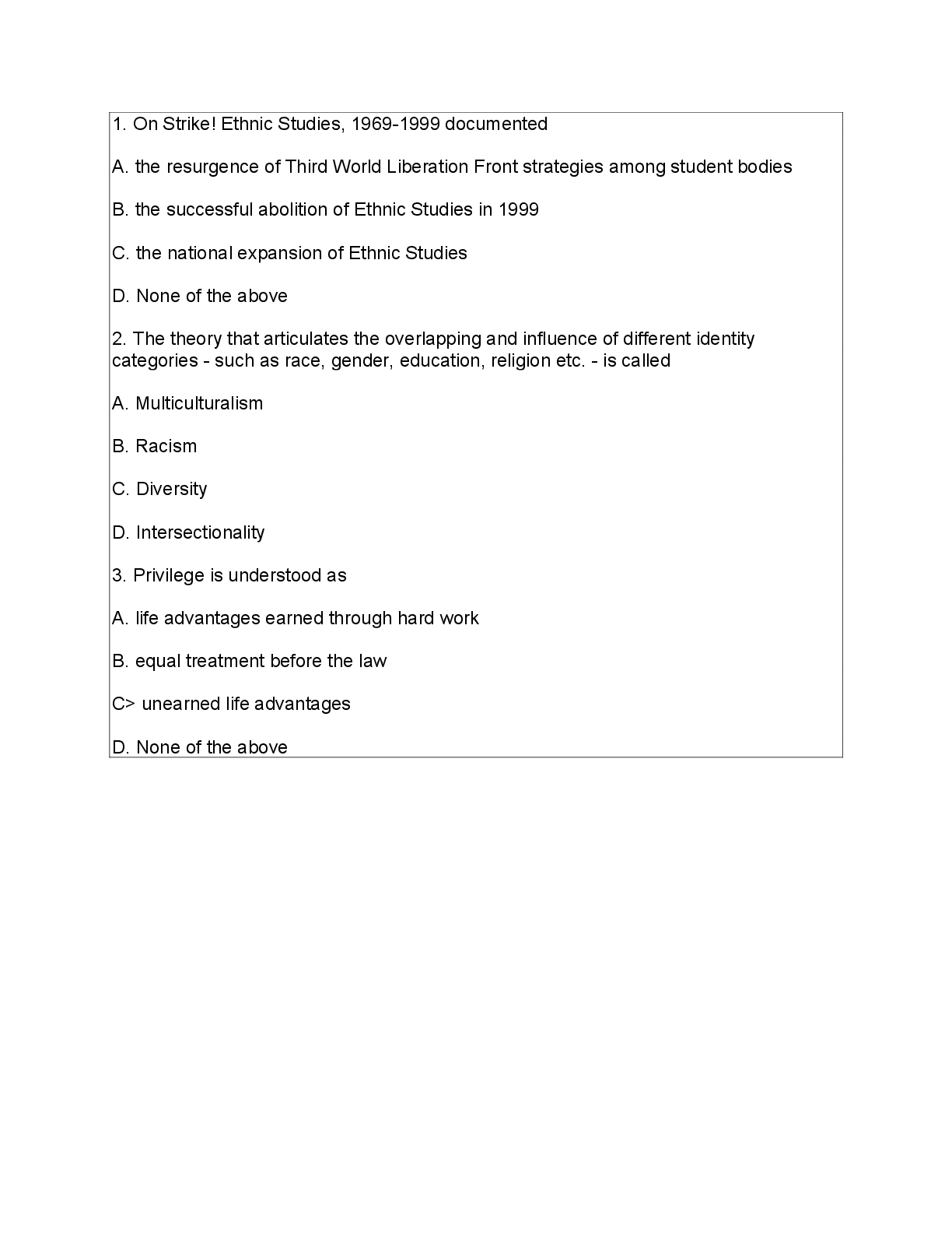 Preview of ETHN 100 Introduction to Ethnic Studies EXAM SOLUTIONS