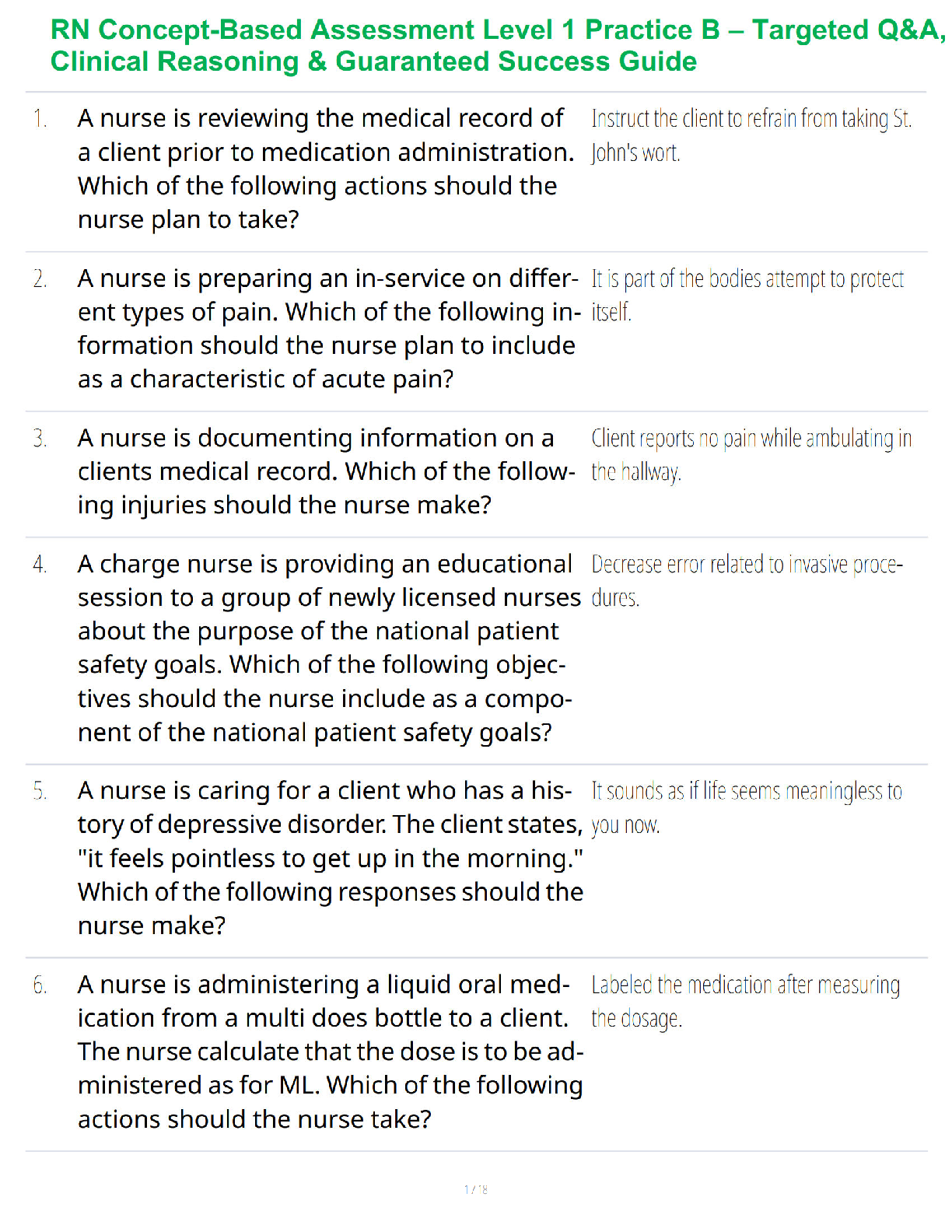 RN Concept-Based Assessment Level 1 Practice B – Targeted Q&A, Clinical Reasoning & Guaranteed Success Guide
