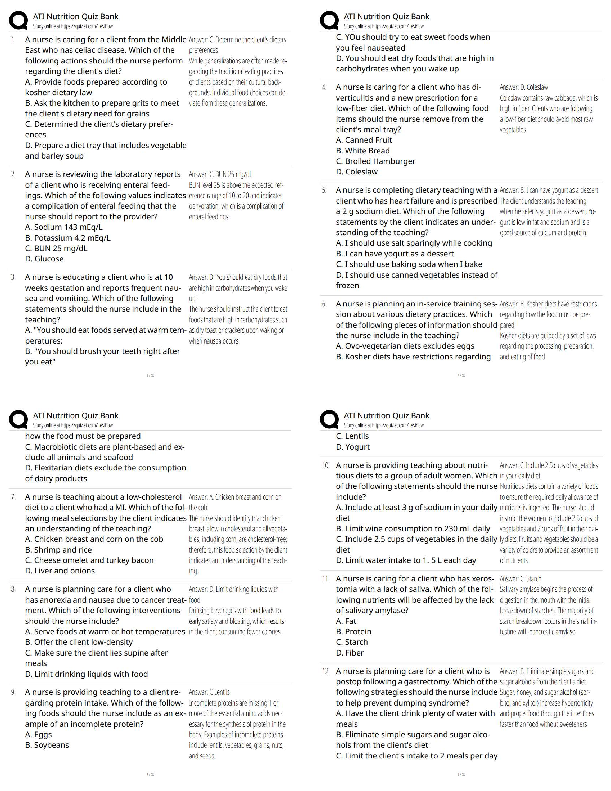 Preview of ATI Nutrition Quiz Bank 2025/2026 | Score 100% Latest Version Practice Questions / Test Ba