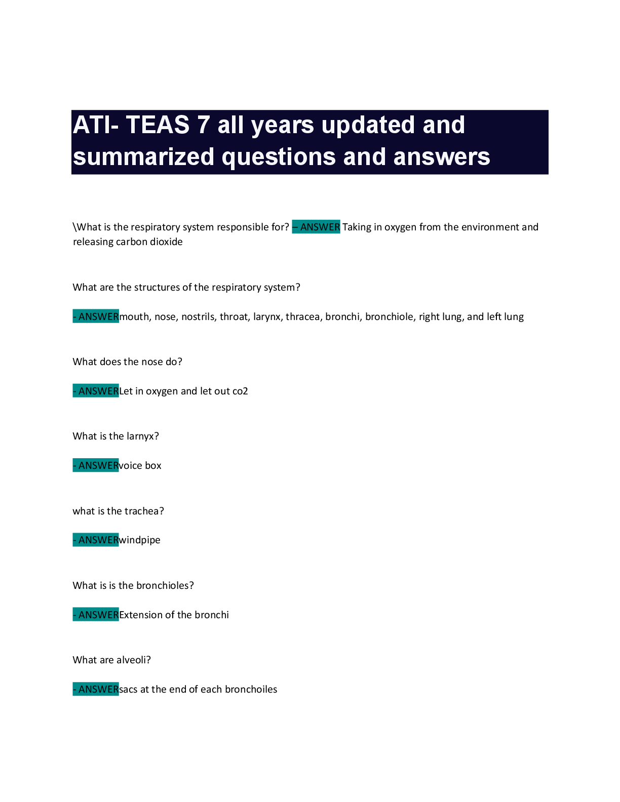 Preview of ATI TEAS 7 Science Study Guide 2025-2026: Complete Human Anatomy & Physiology, Biology, Chemistry Review | 150+ Q&A | Nursing Entrance Exam Prep | NUR 101