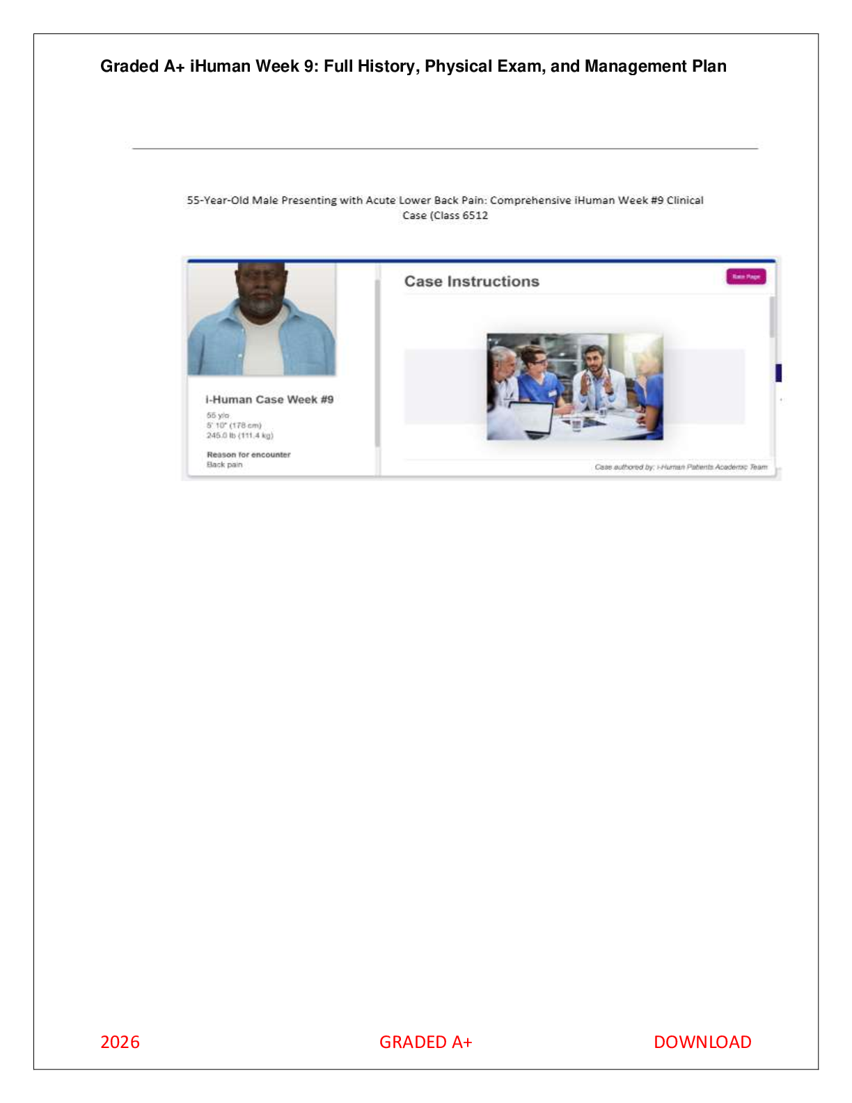 Recommended document preview for iHuman Week 9: 55-Year-Old Male Acute Lower Back Pain Clinical Case (Class 6512)