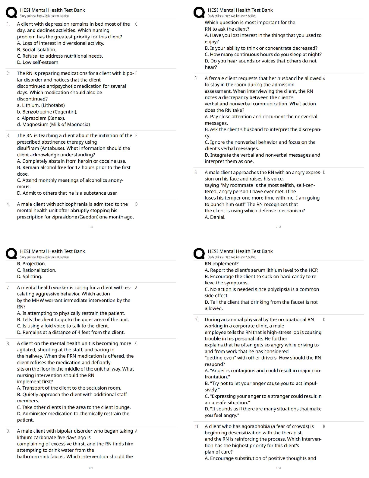 Recommended document preview for HESI Mental Health Test Bank 2026 / Psychiatric Nursing Practice Questions & Answers / NCLEX-Style Review New Version