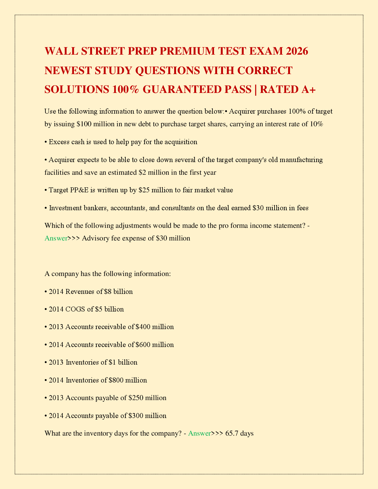 WALL STREET PREP PREMIUM TEST EXAM 2026 NEWEST STUDY QUESTIONS WITH CORRECT SOLUTIONS 100% GUARANTEED PASS | RATED A+