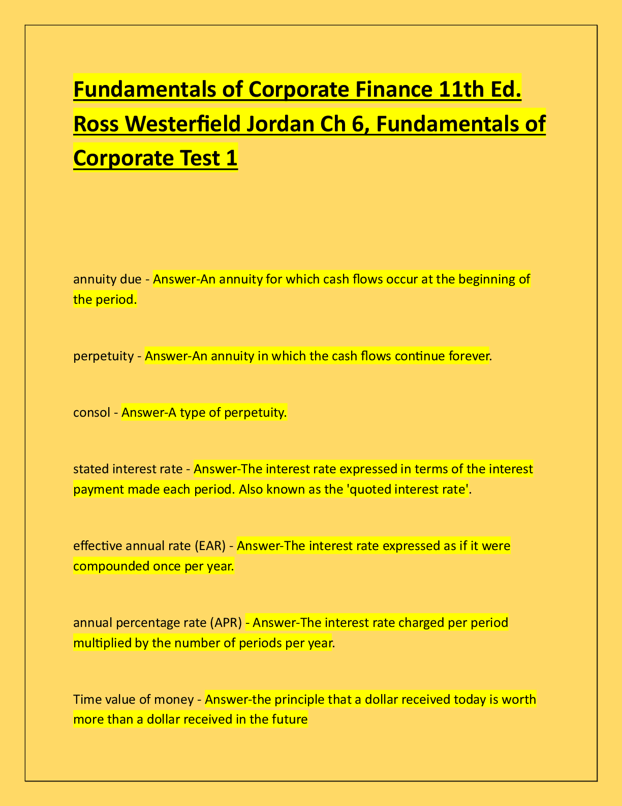 Preview of Fundamentals of Corporate Finance 11th Ed.  Ross Westerfield Jordan Ch 6, Fundamentals of