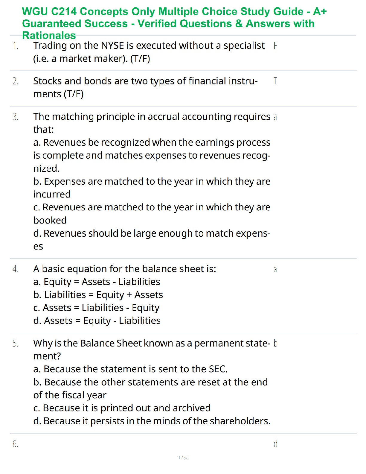 Recommended document preview for WGU C214 Concepts Only Multiple Choice Study Guide - A+ Guaranteed Success - Verified Questions & Answers with Rationales