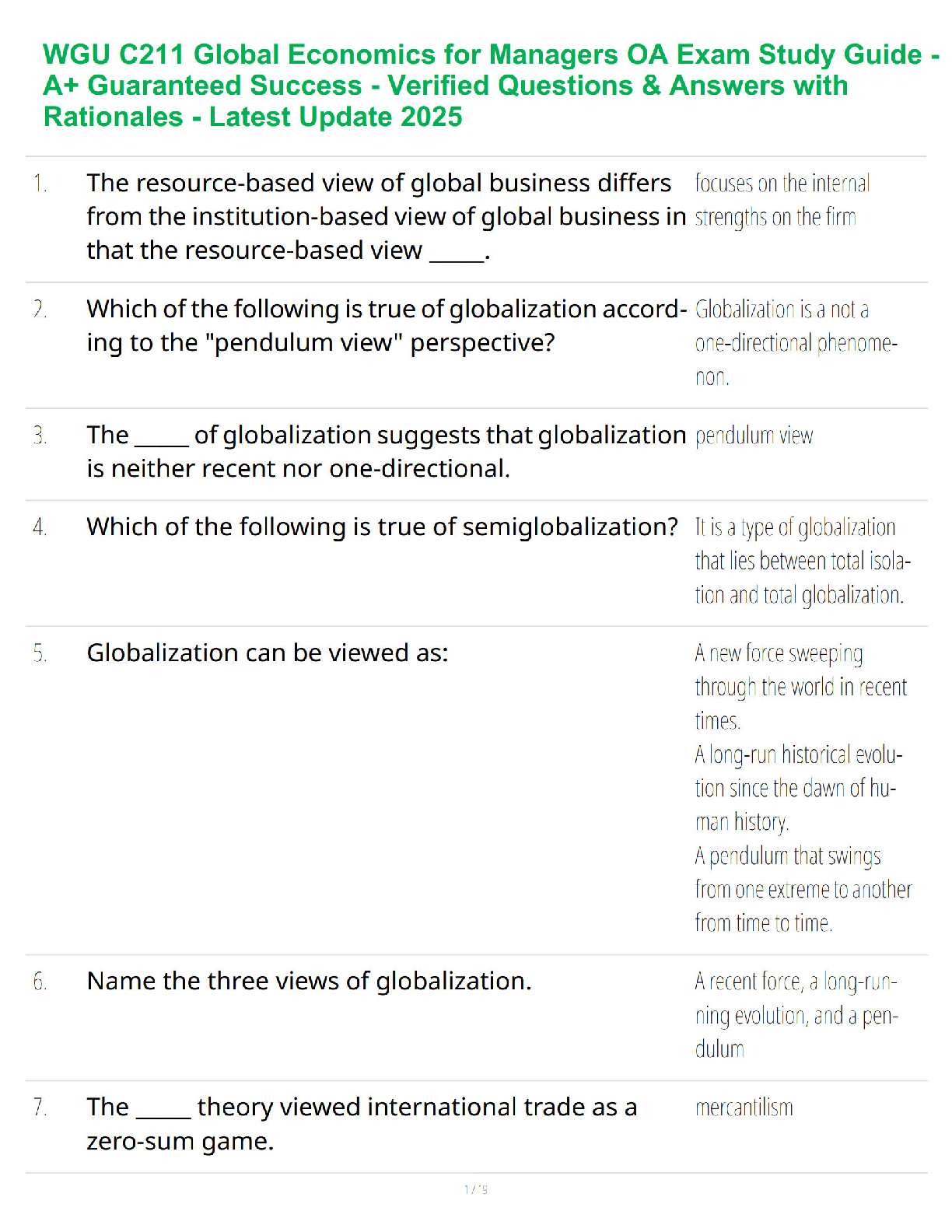 Recommended document preview for WGU C211 Global Economics for Managers OA Exam Study Guide - A+ Guaranteed Success - Verified Questions & Answers with Rationales - Latest Update 2025