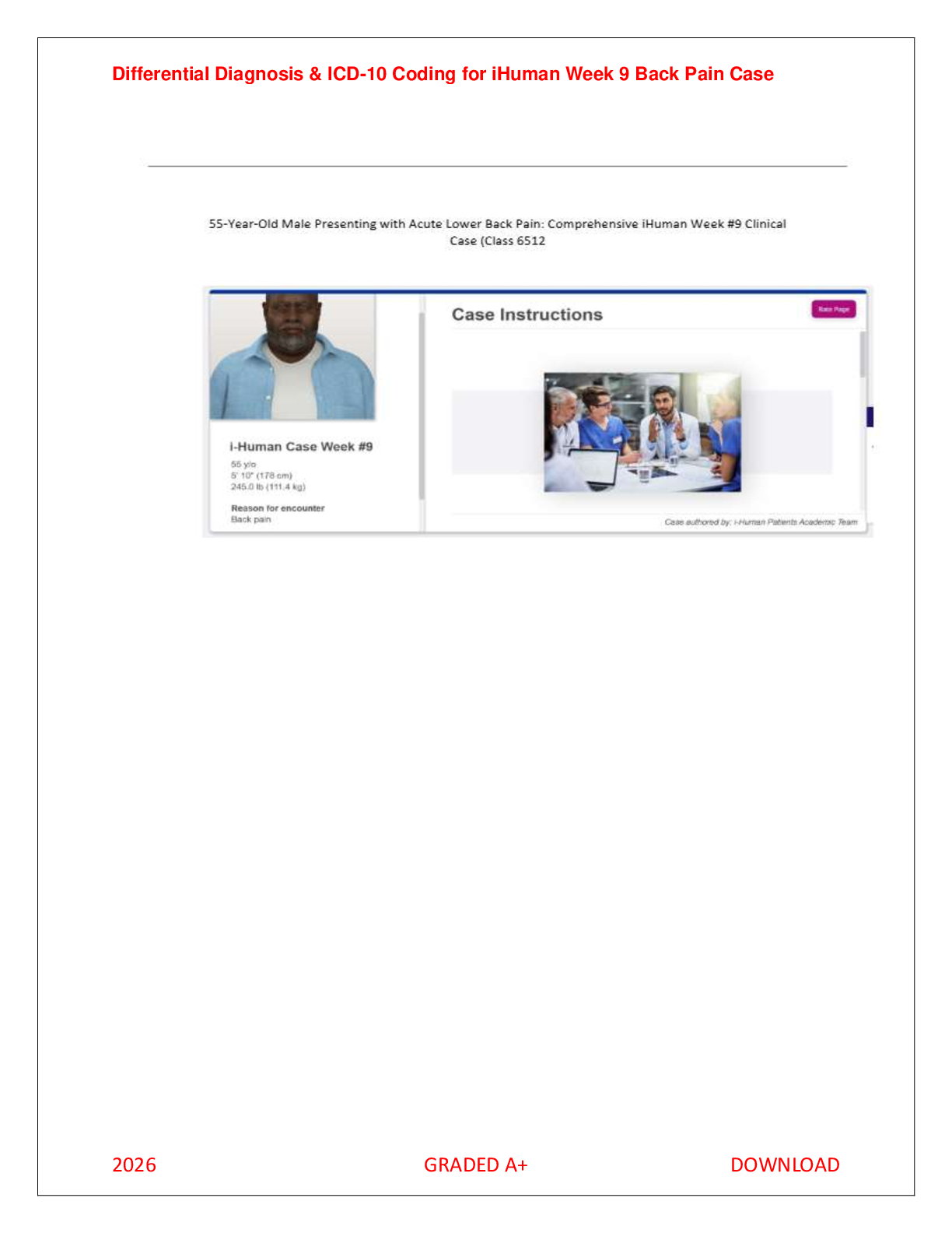 Preview of iHuman Week 9: Class 6512 Advanced Health Assessment Back Pain Case Study