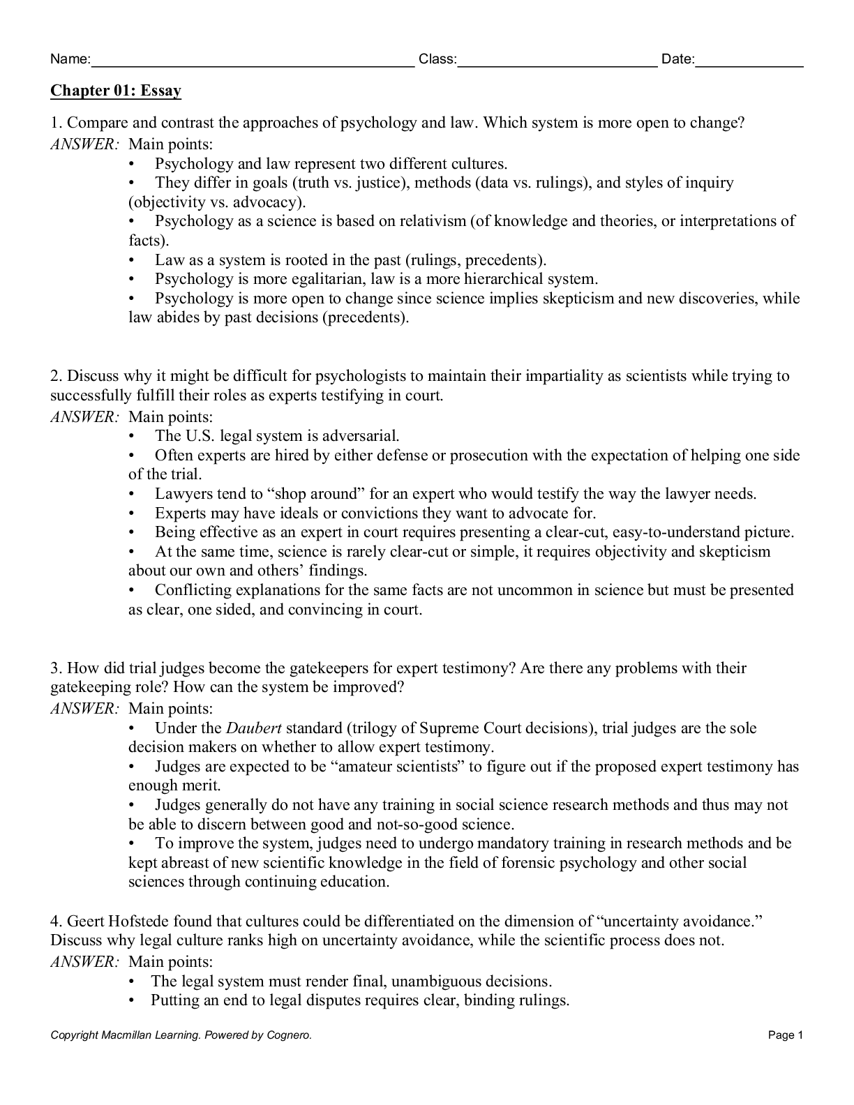 Recommended document preview for Forensic and Legal Psychology, 4th Edition By Mark Costanzo, Daniel Krauss Test Bank
