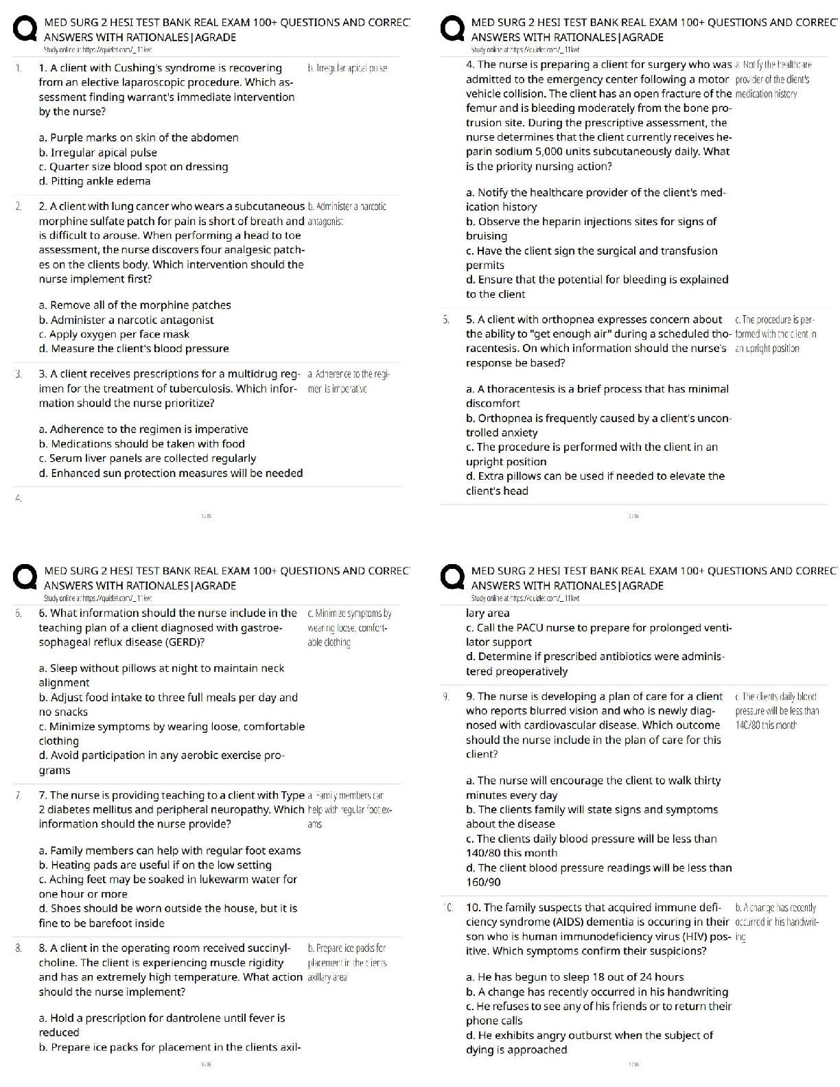 Recommended document preview for Med Surg 2 HESI Test Bank 2026 / Updated Adult Health HESI Practice Exam Questions & Answers / Score 100%