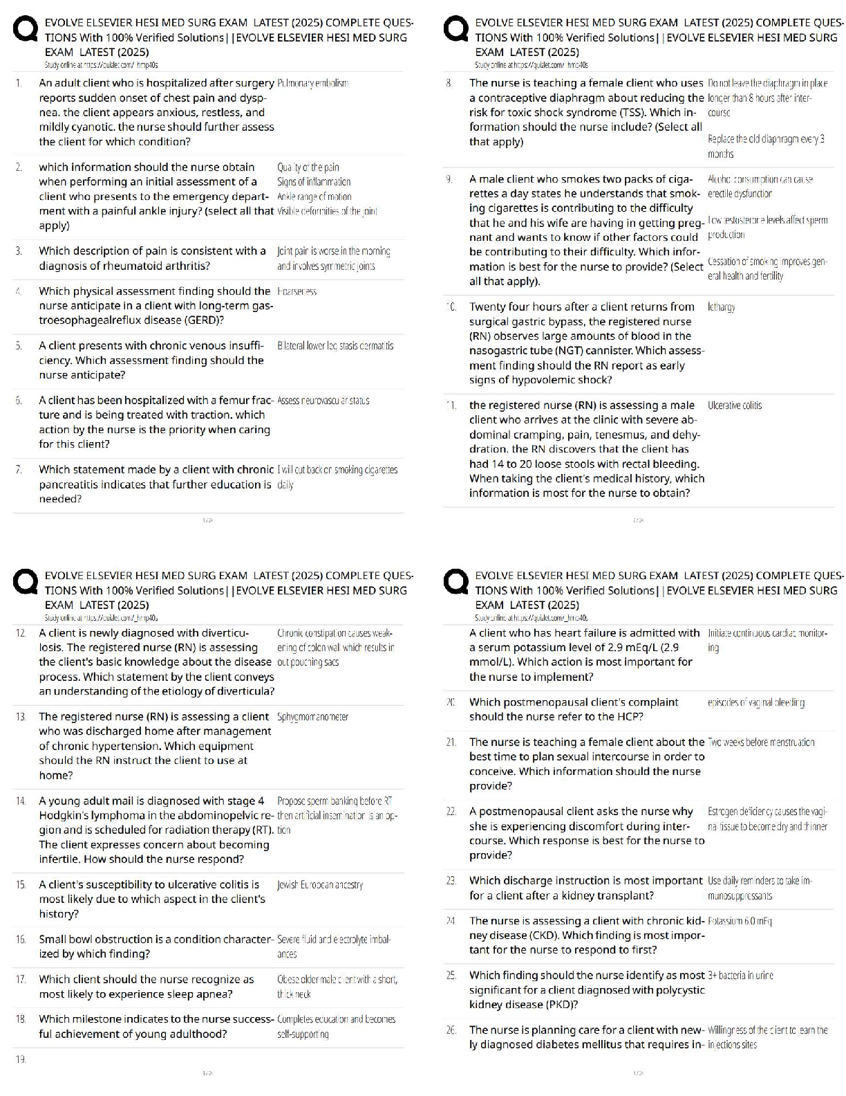 Recommended document preview for Evolve Elsevier HESI Med Surg Exam Latest 2025 / Practice Test Bank Questions & Answers / NCLEX-Style Med-Surg Review