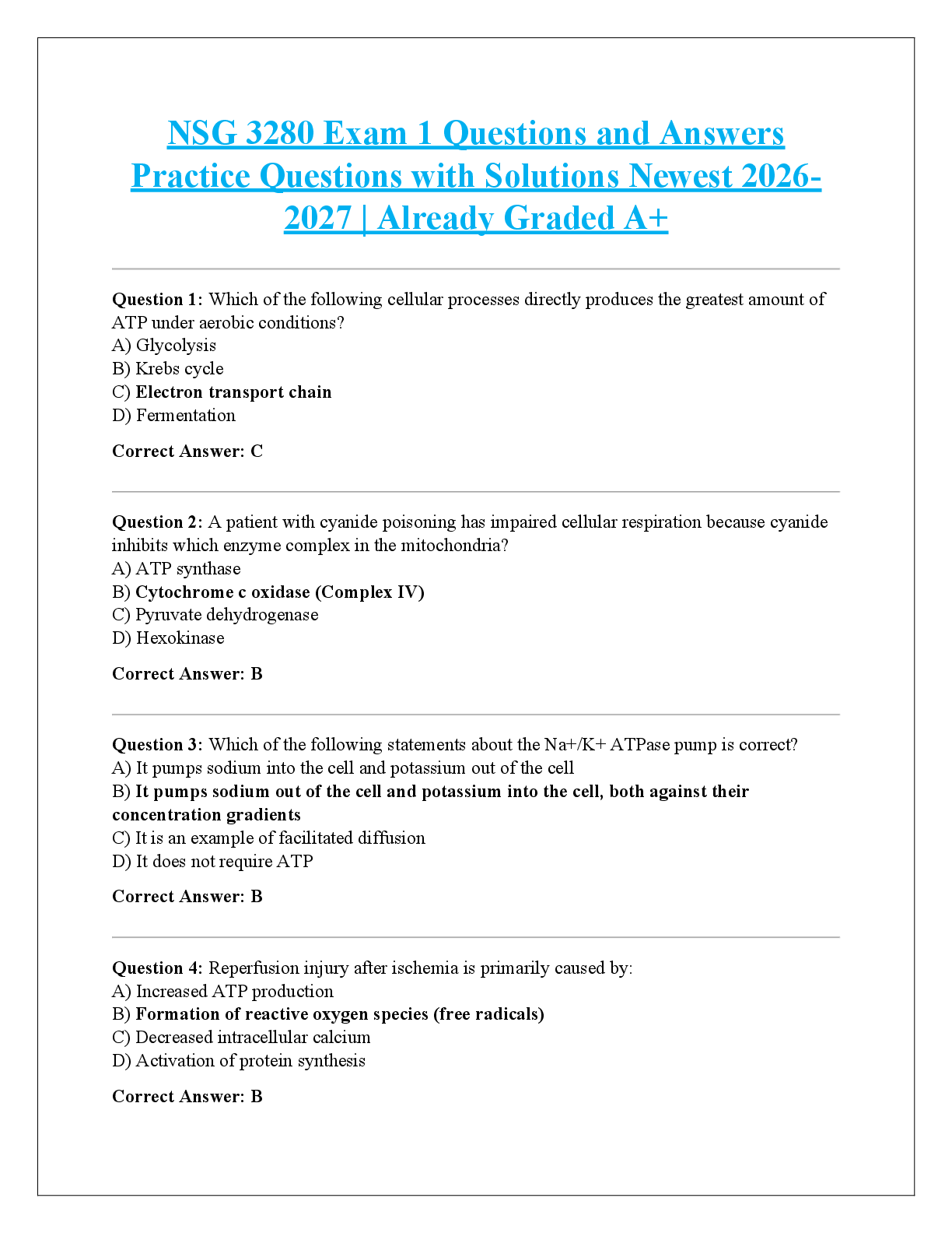 Recommended document preview for NSG 3280 Exam 1 Questions and Answers  Practice Questions with Solutions Newest 2026 2027 | Already Graded A+
