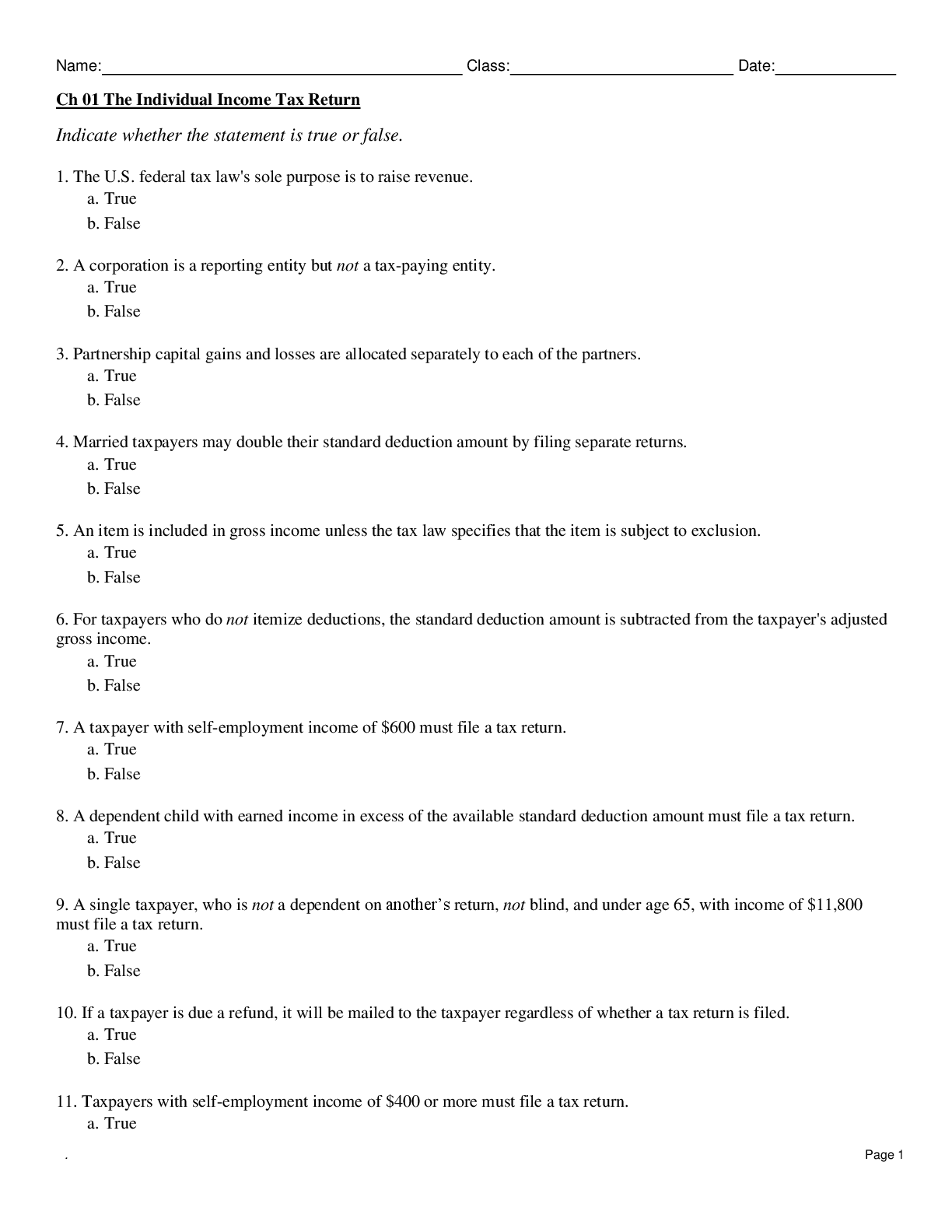 Recommended document preview for Income Tax Fundamentals 2024 42nd Edition By Gerald Whittenburg, Steven Gill Test Bank