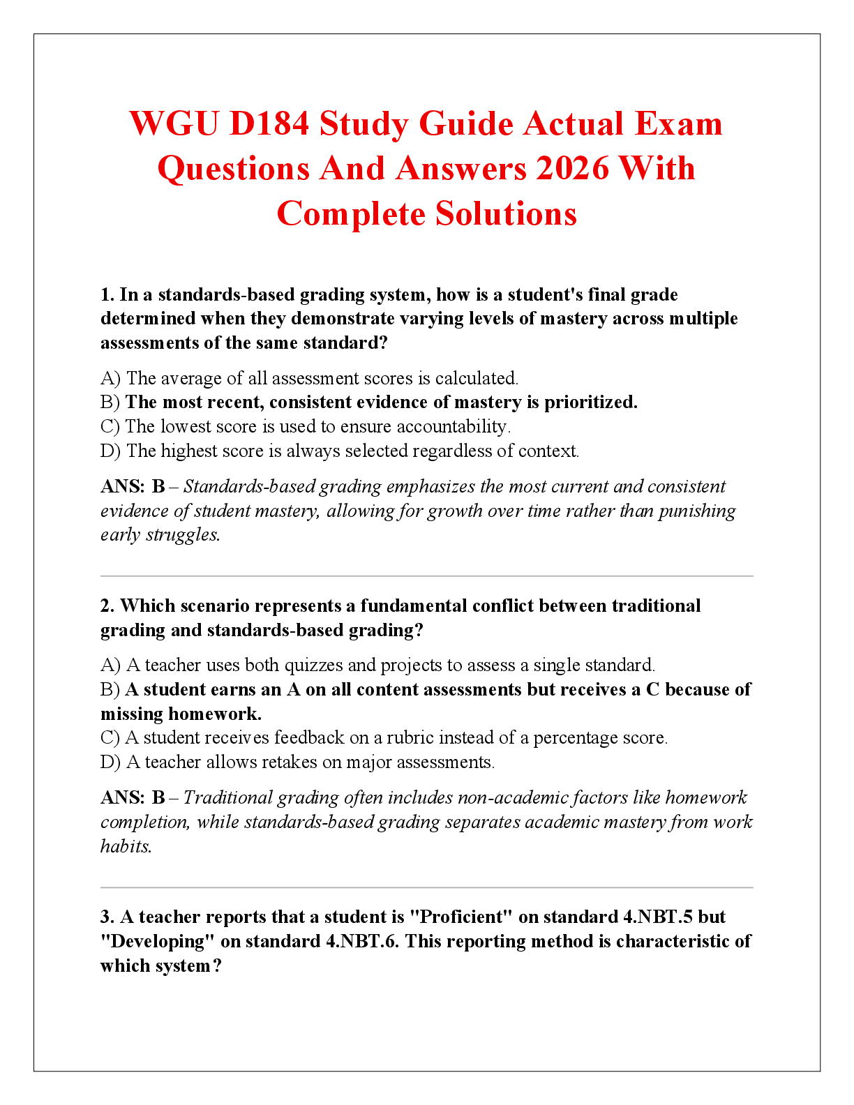Recommended document preview for WGU D184 Study Guide Actual Exam  Questions And Answers 2026 With  Complete Solutions
