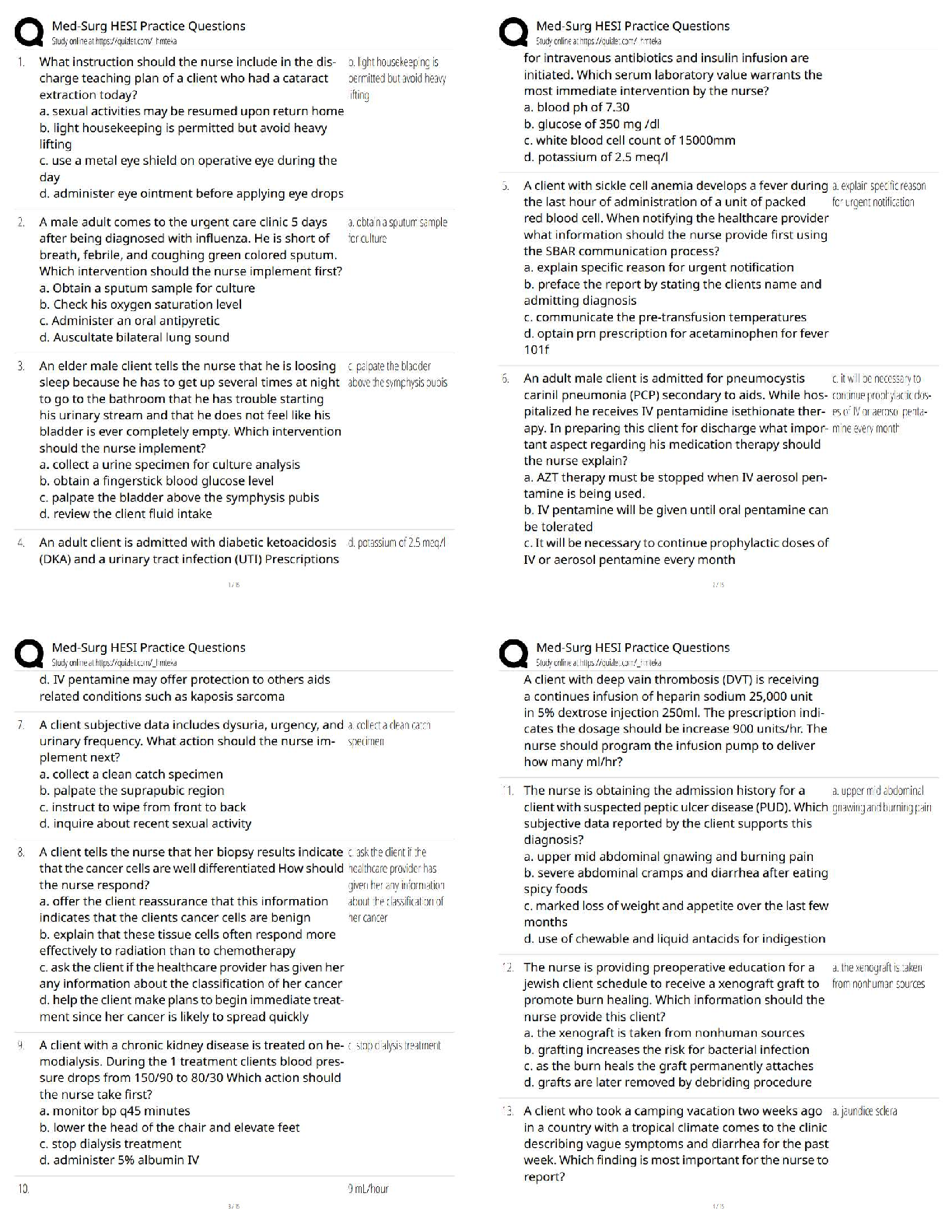 Recommended document preview for Med-Surg HESI Practice Questions 2026 / Medical Surgical Nursing Test Bank Questions & Answers / Score 100% New Version