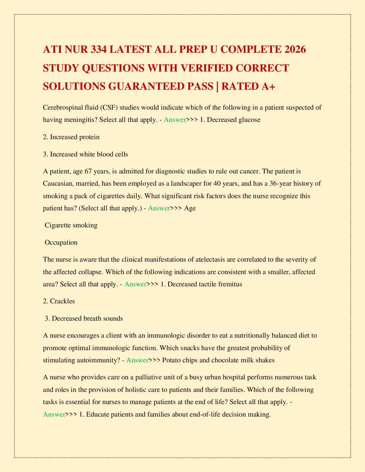 Preview of ATI NUR 334 LATEST ALL PREP U COMPLETE 2026 STUDY QUESTIONS WITH VERIFIED CORRECT SOLUTION