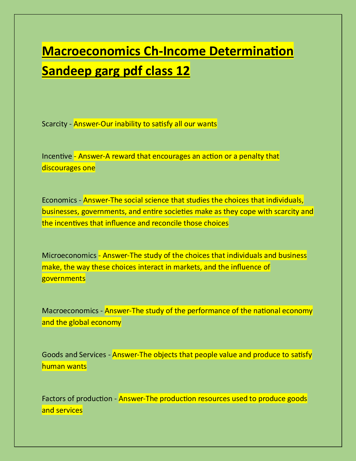 Recommended document preview for Macroeconomics Ch-Income Determination  Sandeep garg pdf class 12