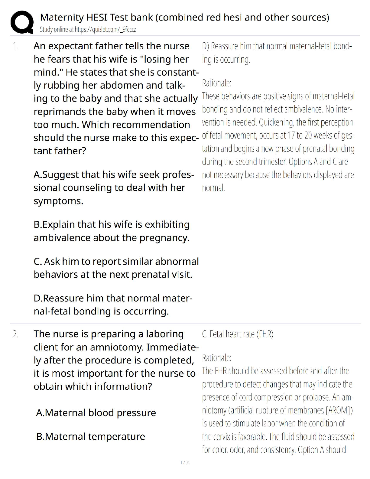 Recommended document preview for Maternity HESI Test Bank 2026 / Combined RN Maternal Newborn Practice Questions & Answers / Red HESI & NCLEX-Style Review