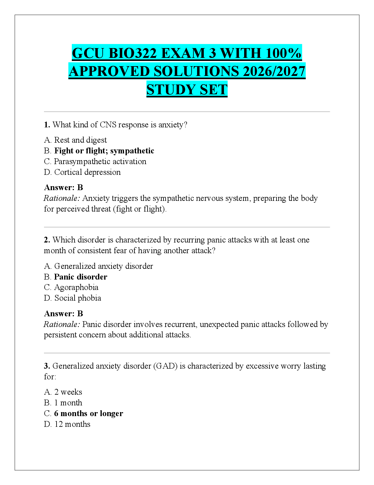 Preview of GCU BIO322 EXAM 3 WITH 100%  APPROVED SOLUTIONS 2026/2027  STUDY SET
