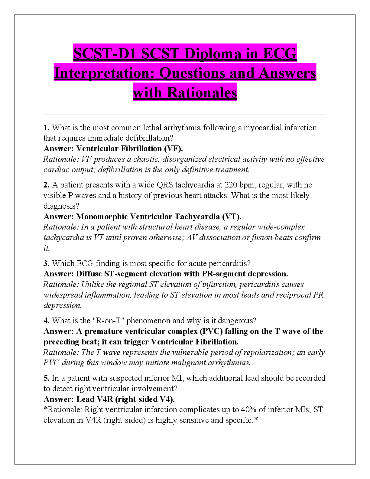 Preview of SCST-D1 SCST Diploma in ECG  Interpretation: Questions and Answers  with Rationales2