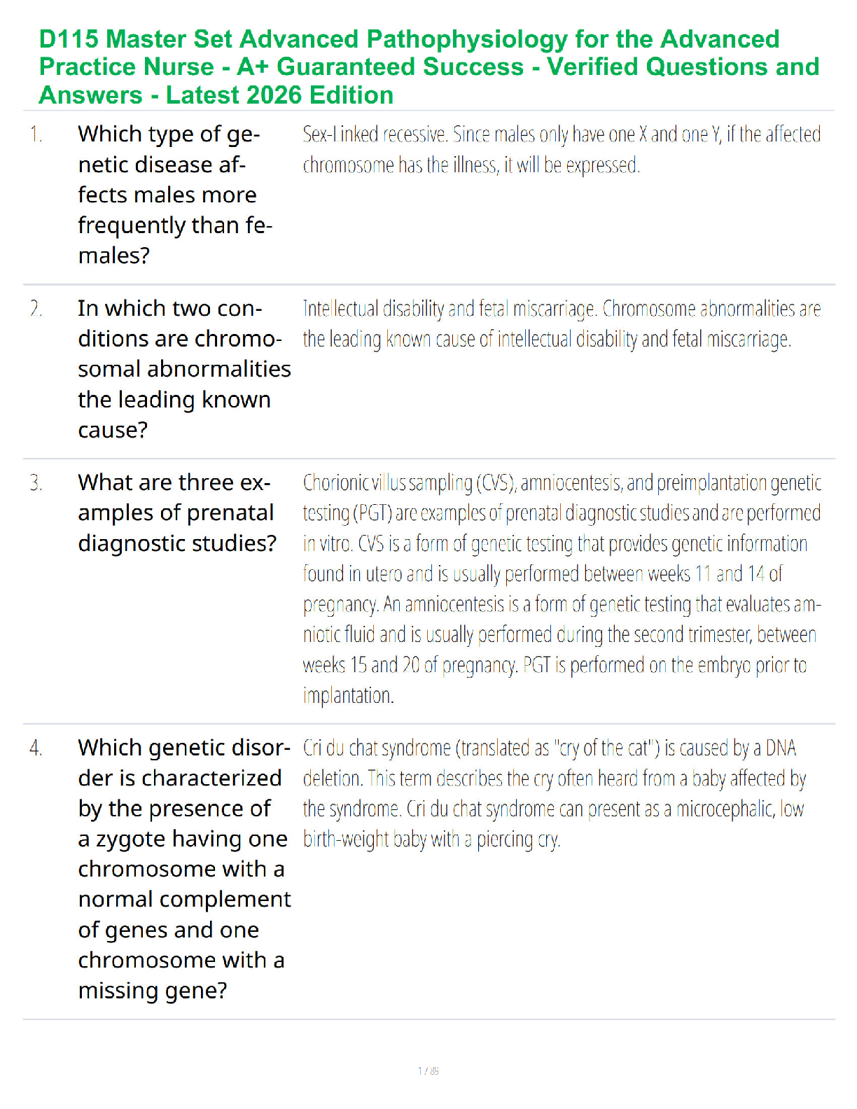 Recommended document preview for D115 Master Set Advanced Pathophysiology for the Advanced Practice Nurse - A+ Guaranteed Success - Verified Questions and Answers - Latest 2026 Edition