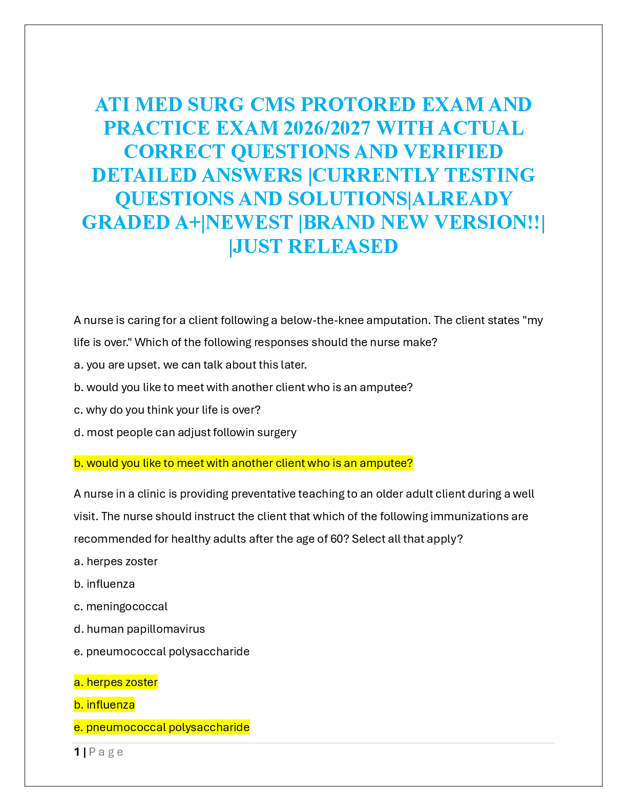 Recommended document preview for ATI MED SURG CMS PROTORED EXAM AND  PRACTICE EXAM 2026/2027